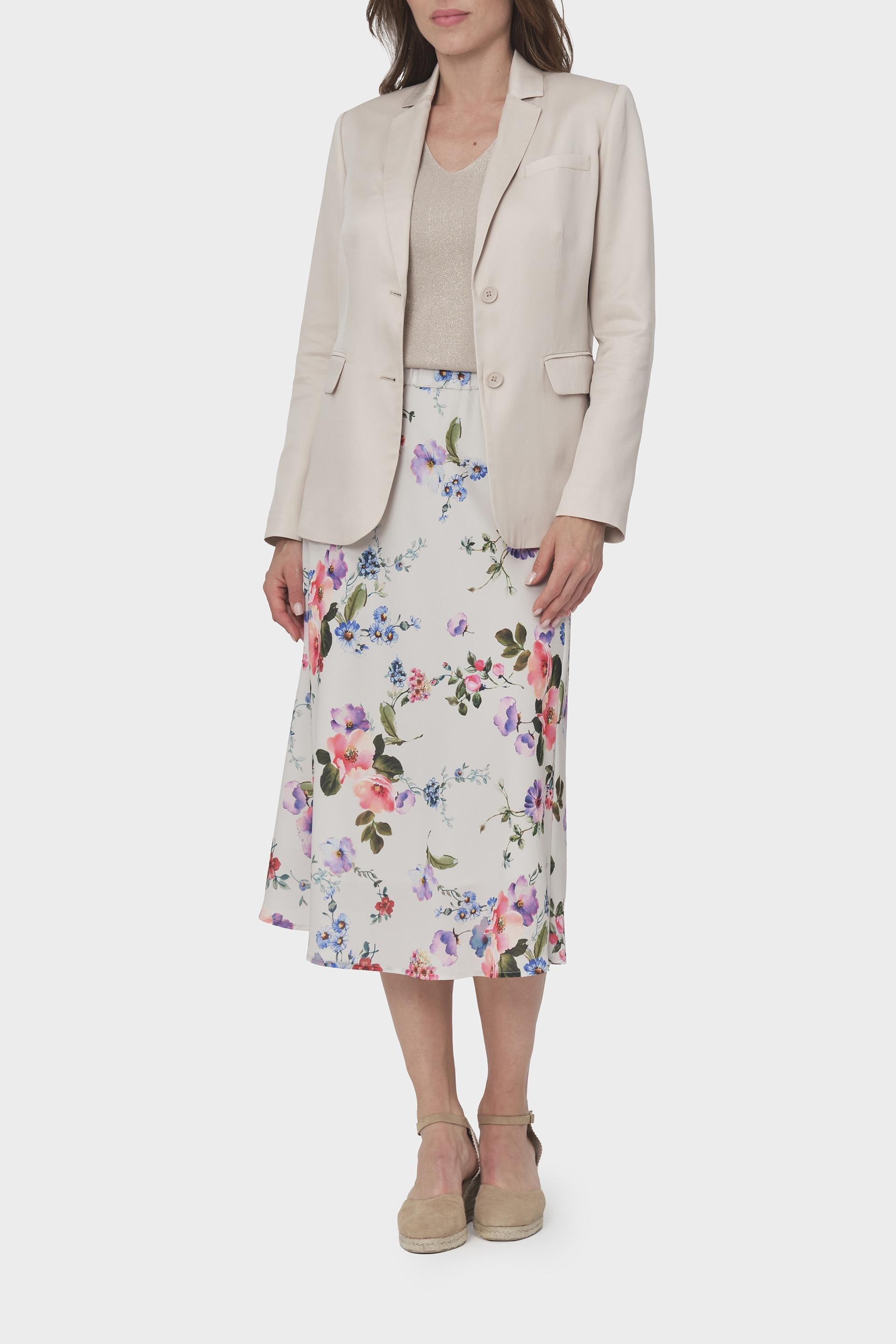Beige Floral Single Breasted Blazer, , large image number 1