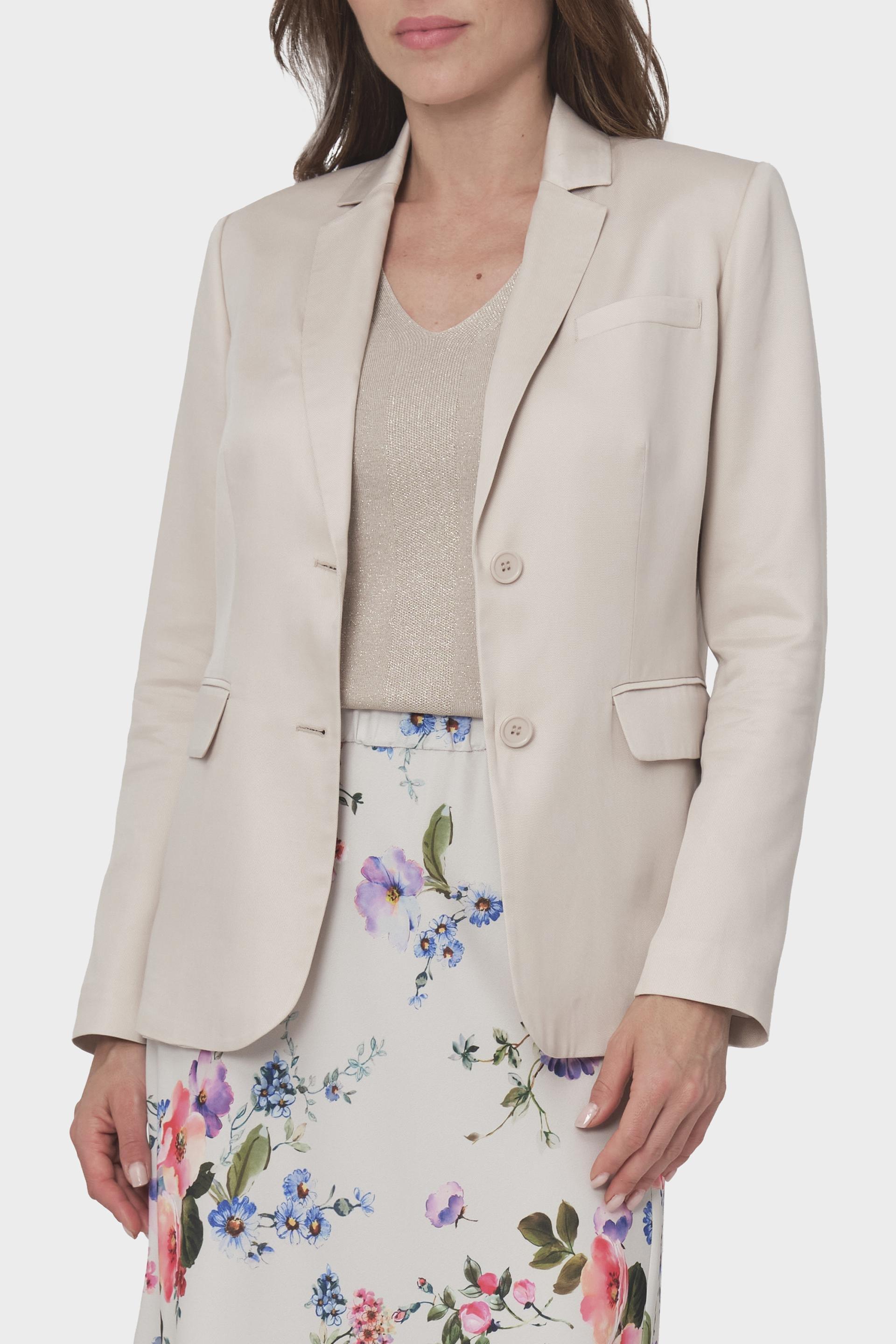 Beige Floral Single Breasted Blazer, , large image number 3