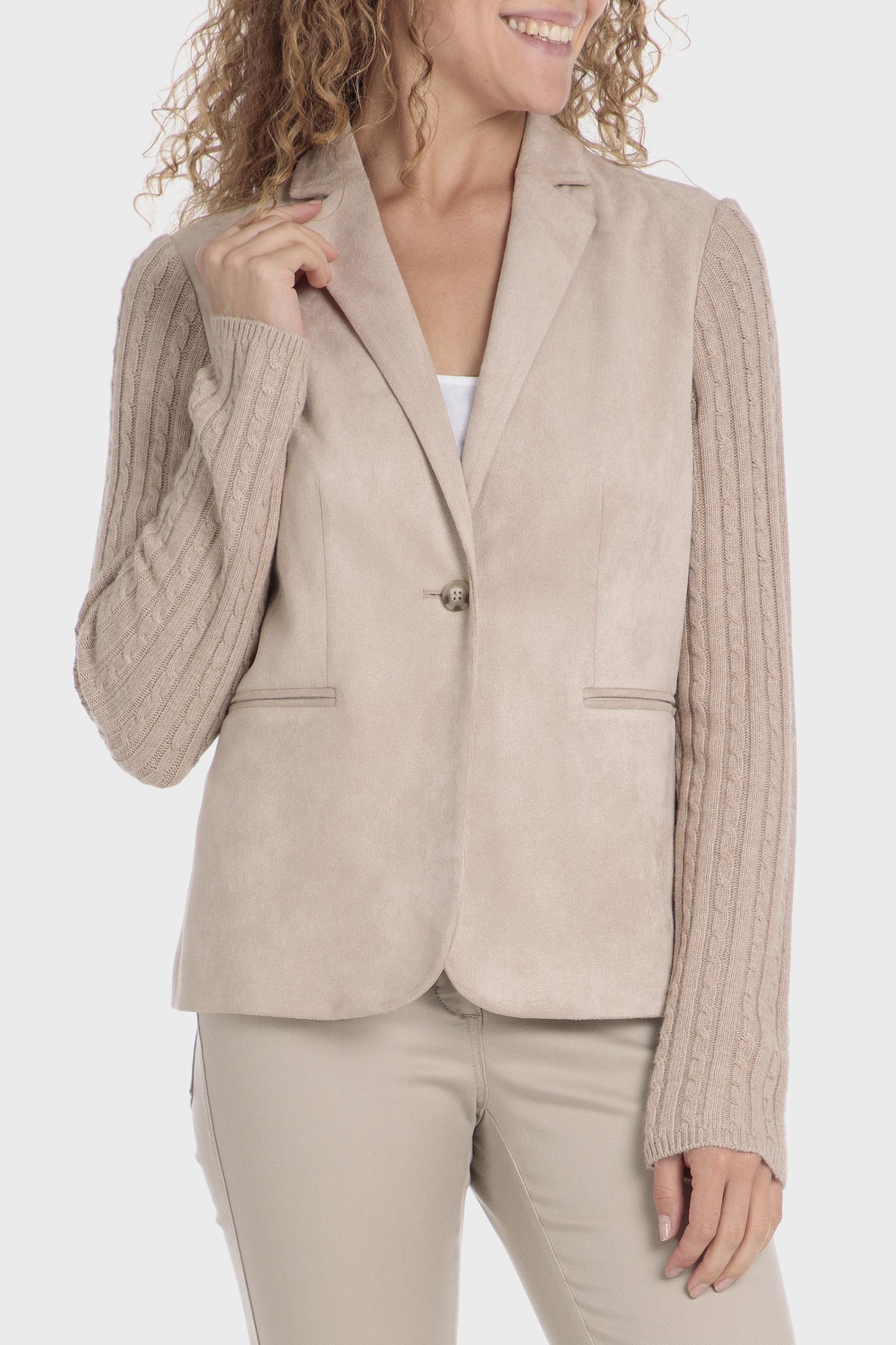 Beige Plain Single Breasted Blazer, , large image number 0