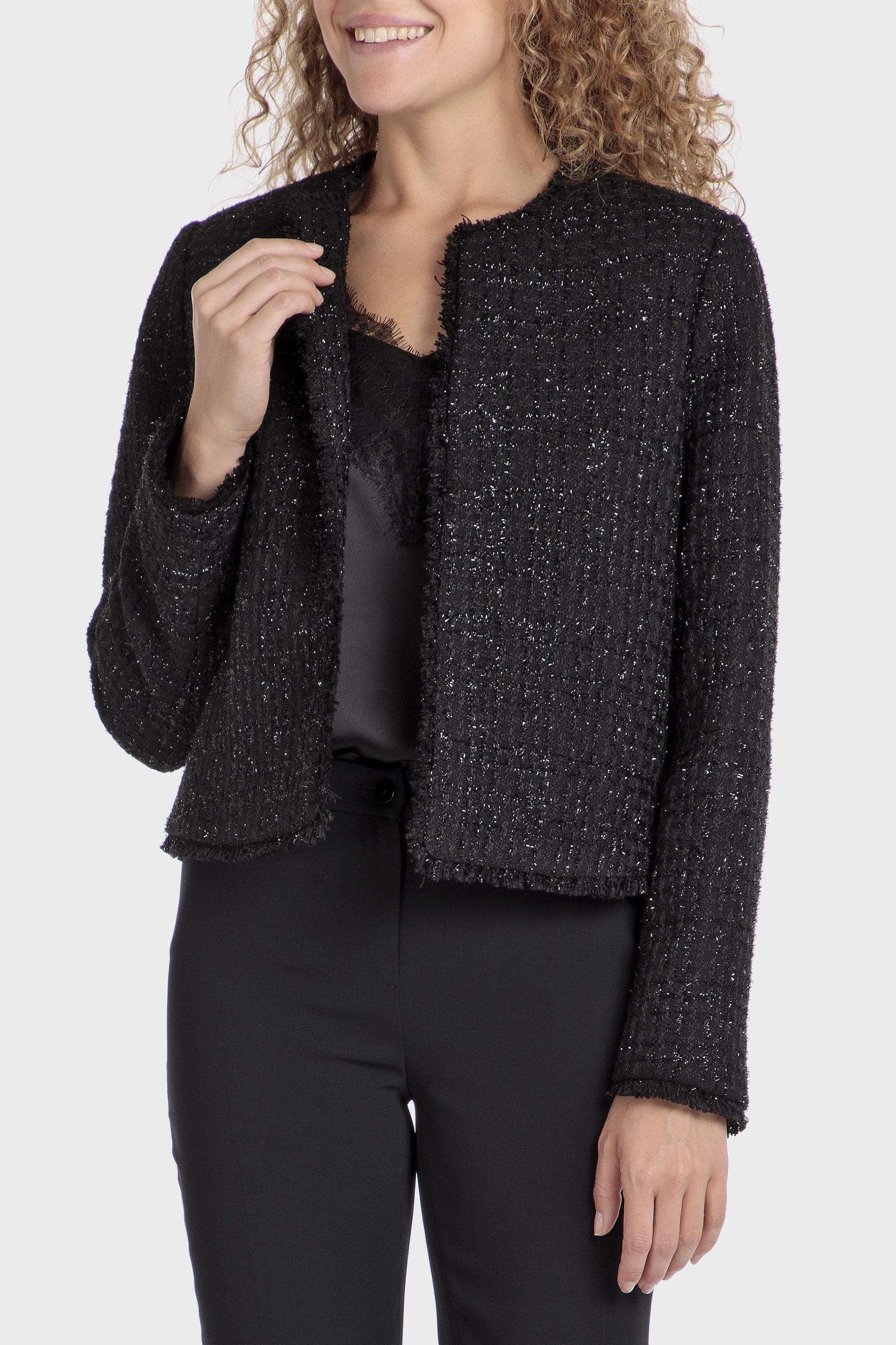 Black Long Sleeve Fringes Blazer, , large image number 1