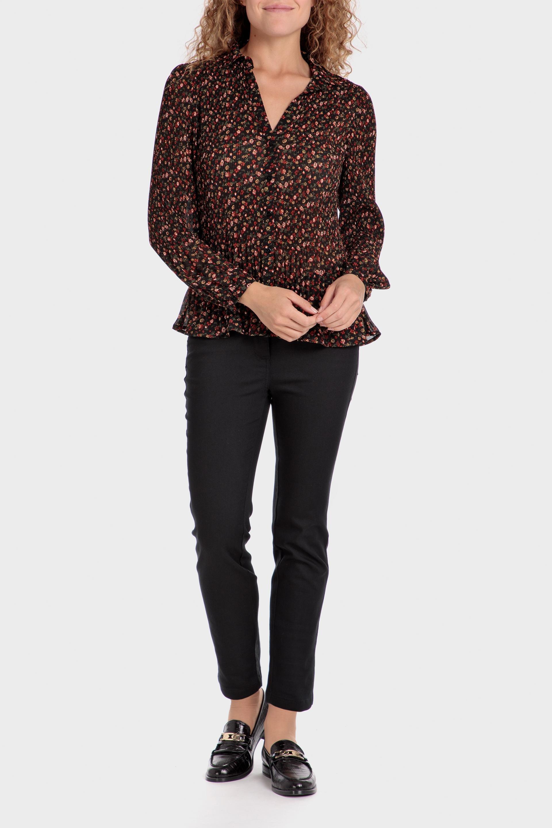 Multicolour Printed Pleated Shirt, Black, large image number 1