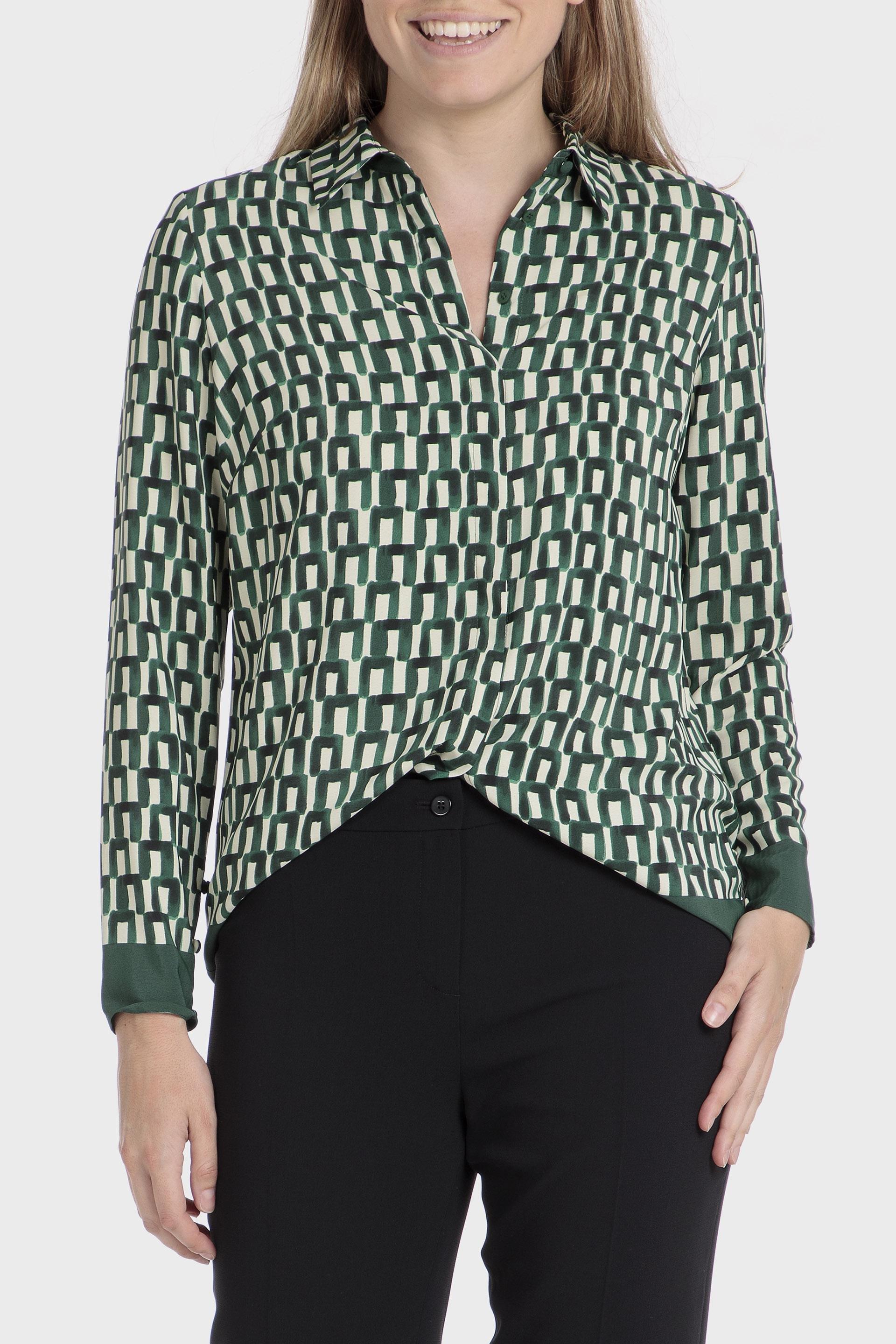 Green Geometric Print Shirt, , large image number 0