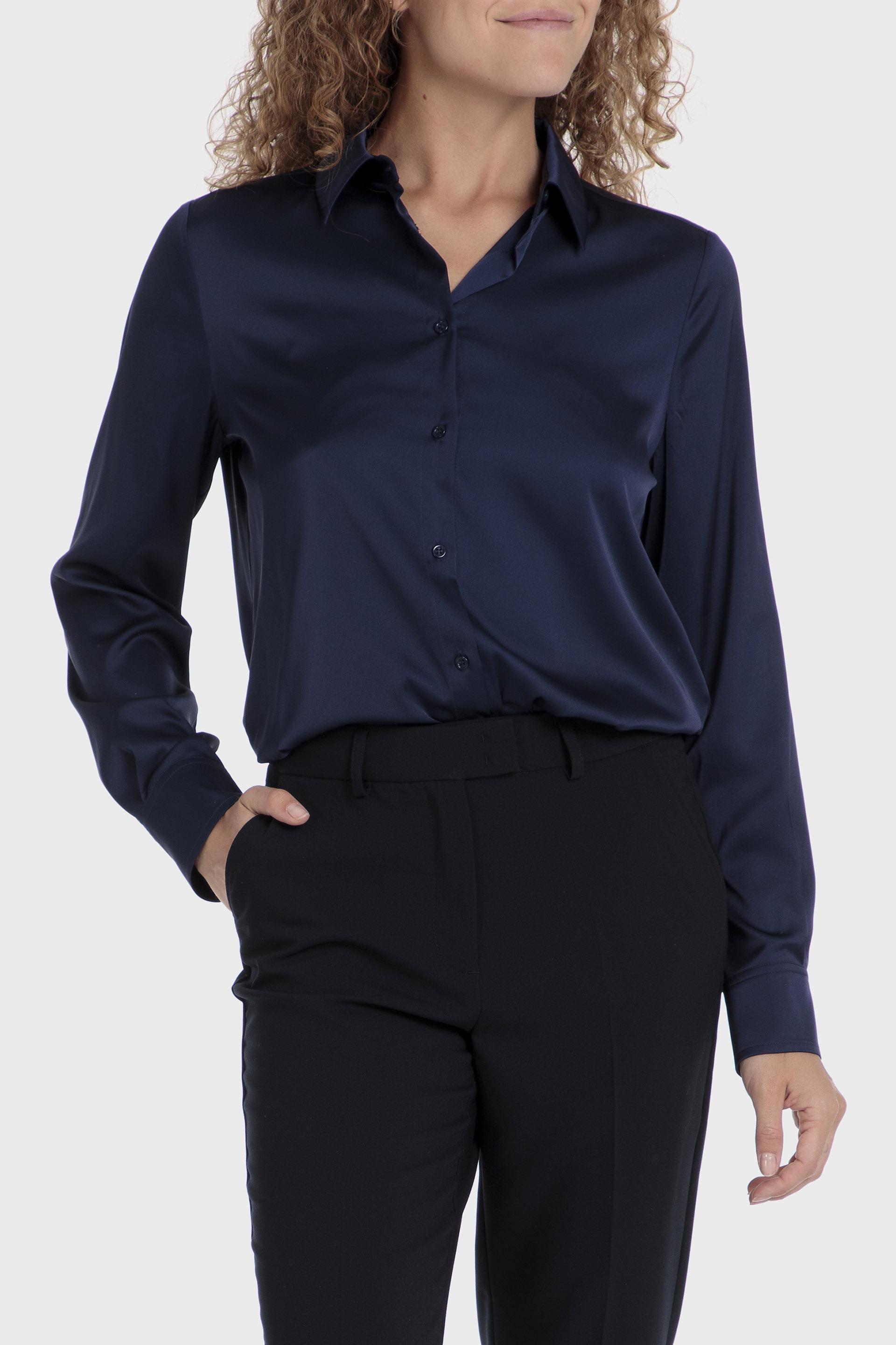 Navy Blue Satin Finish Button Down Shirt, , large image number 0