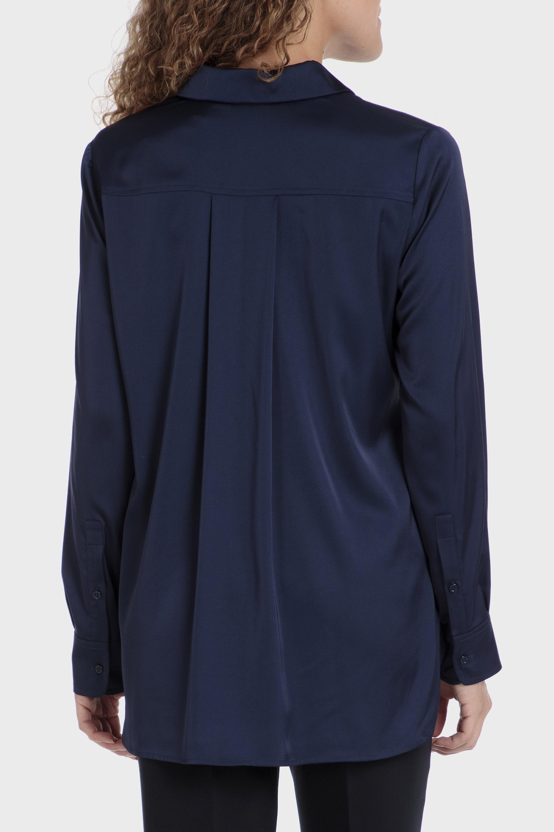 Navy Blue Satin Finish Button Down Shirt, , large image number 3