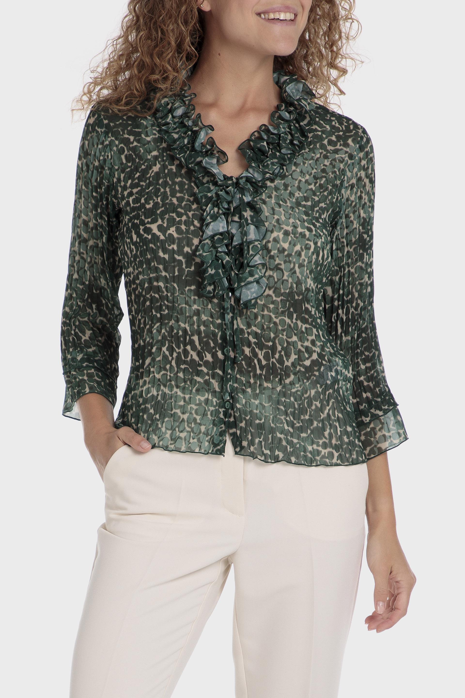 Green Animal Print Blouse, , large image number 0