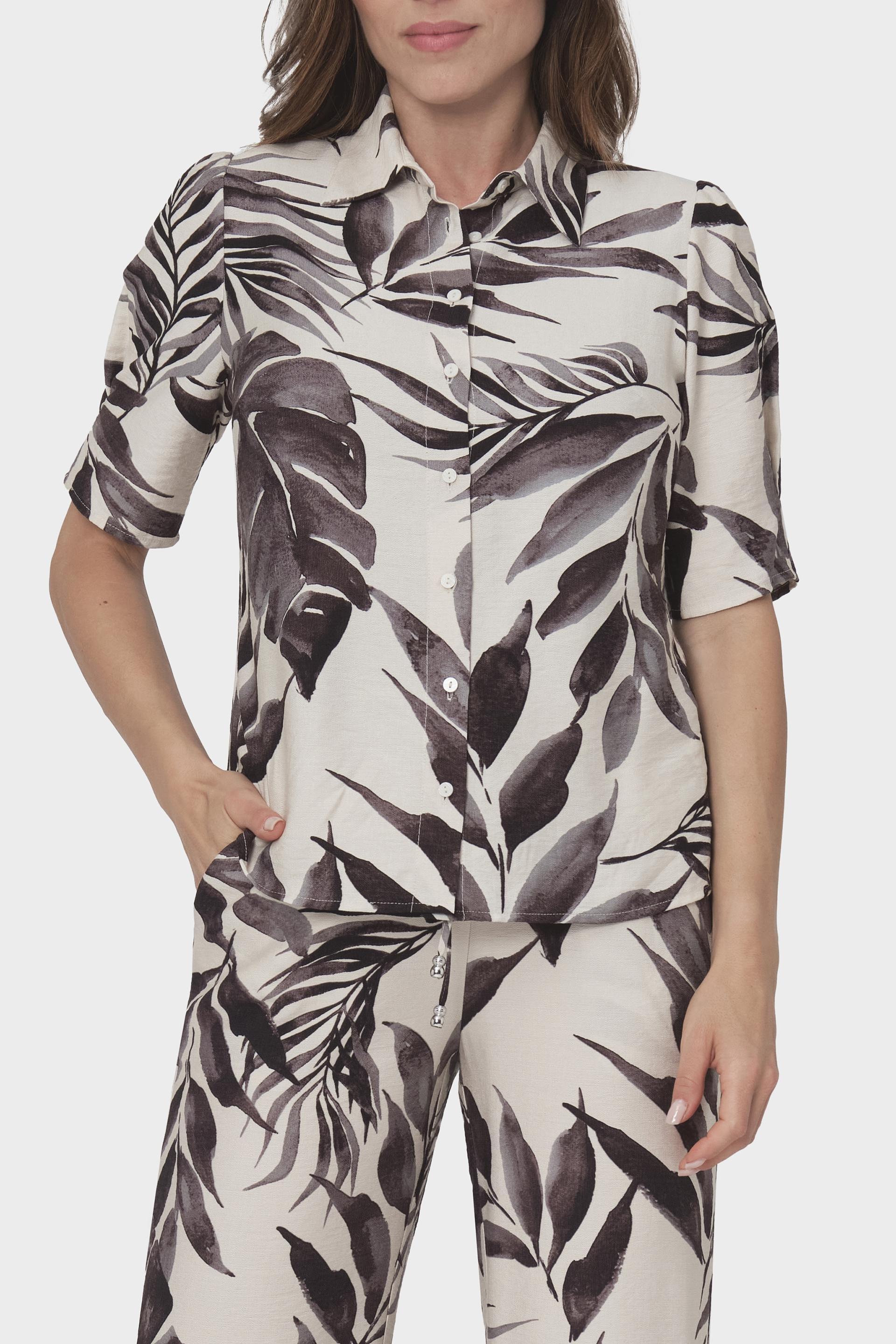Beige Tropical Pattern Shirt, , large image number 0