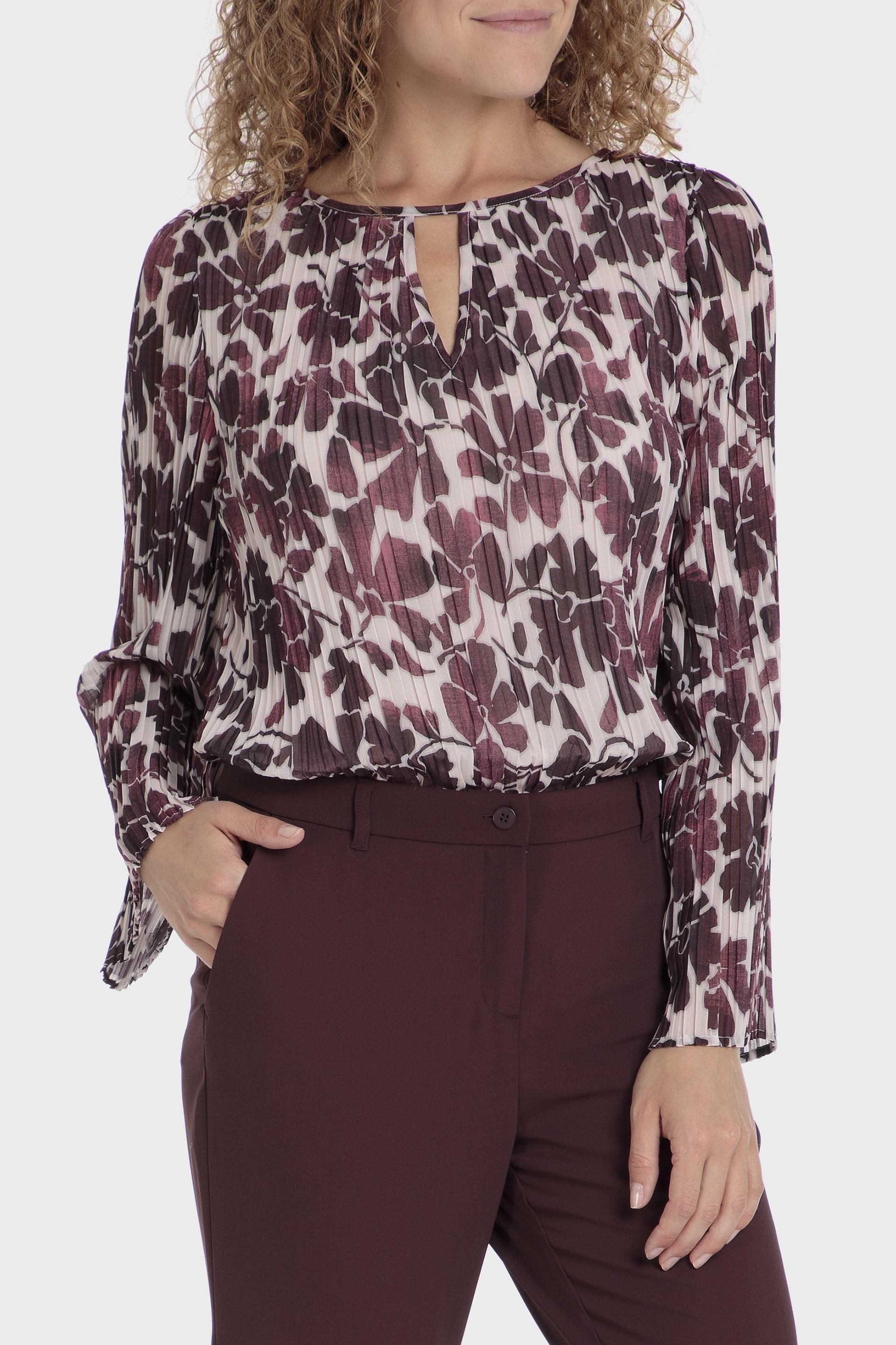 Maroon Floral Blouse Casual, , large image number 0