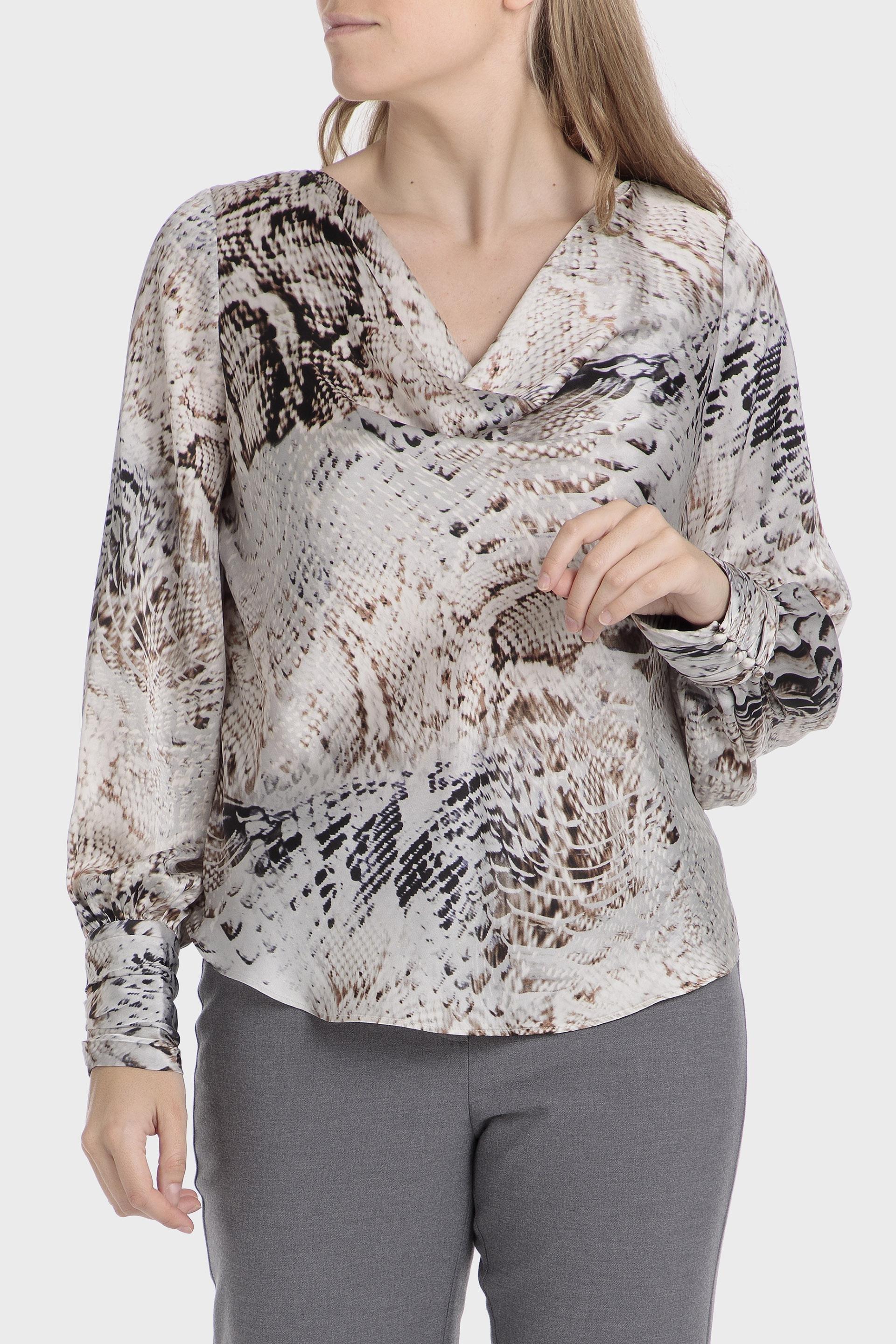 Grey Animal Print Blouse, , large image number 0
