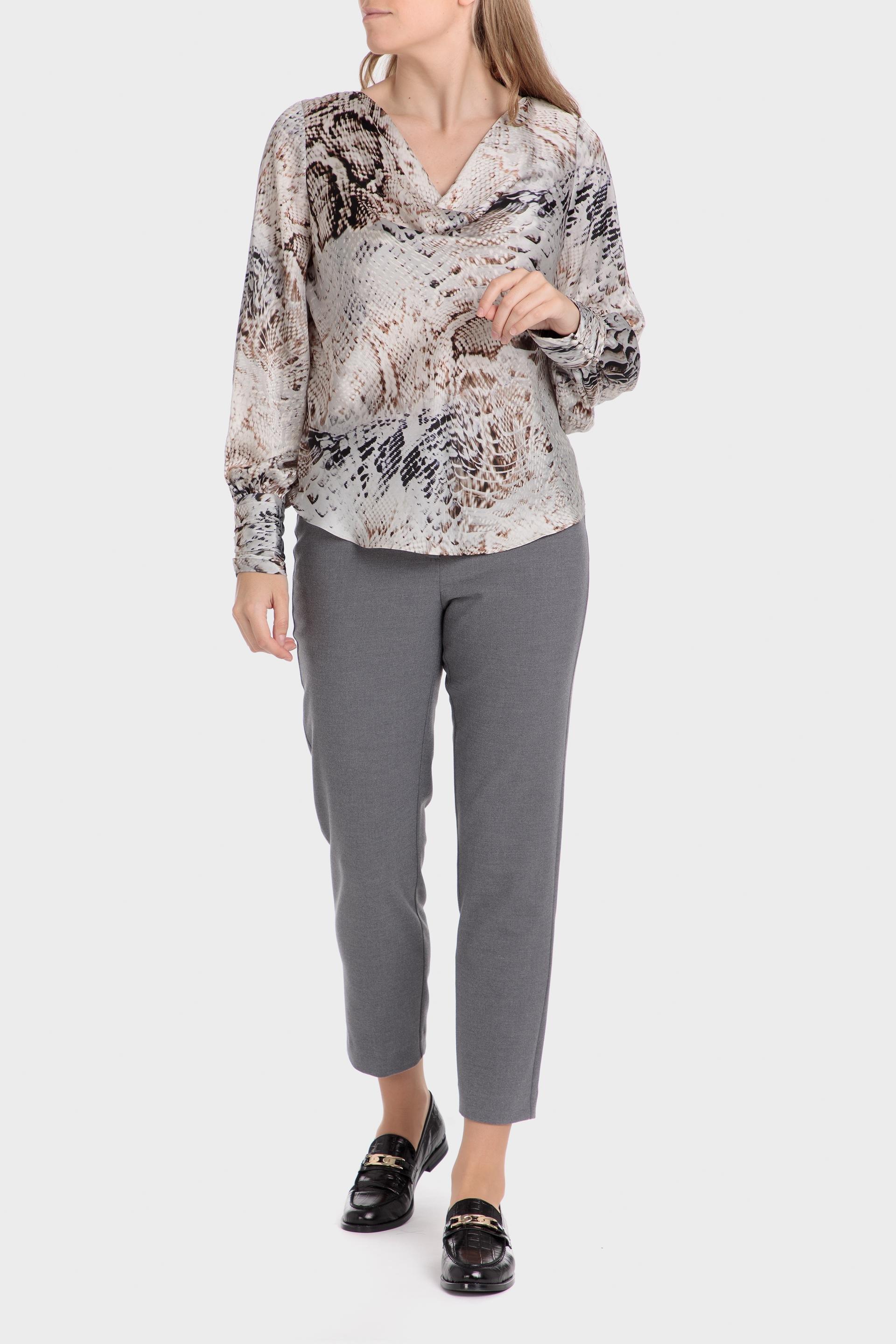 Grey Animal Print Blouse, , large image number 1
