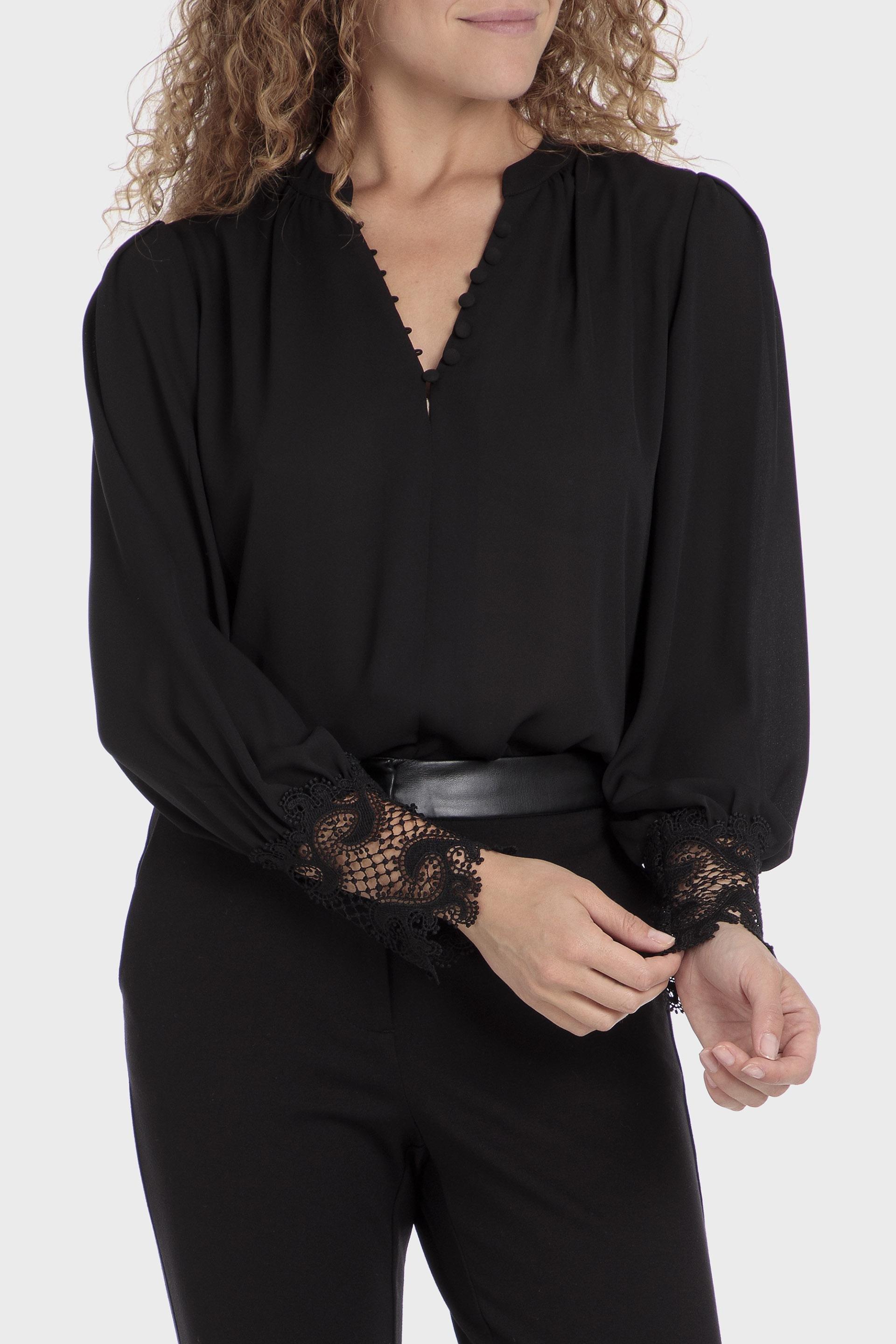Black Lace Details Blouse, , large image number 0