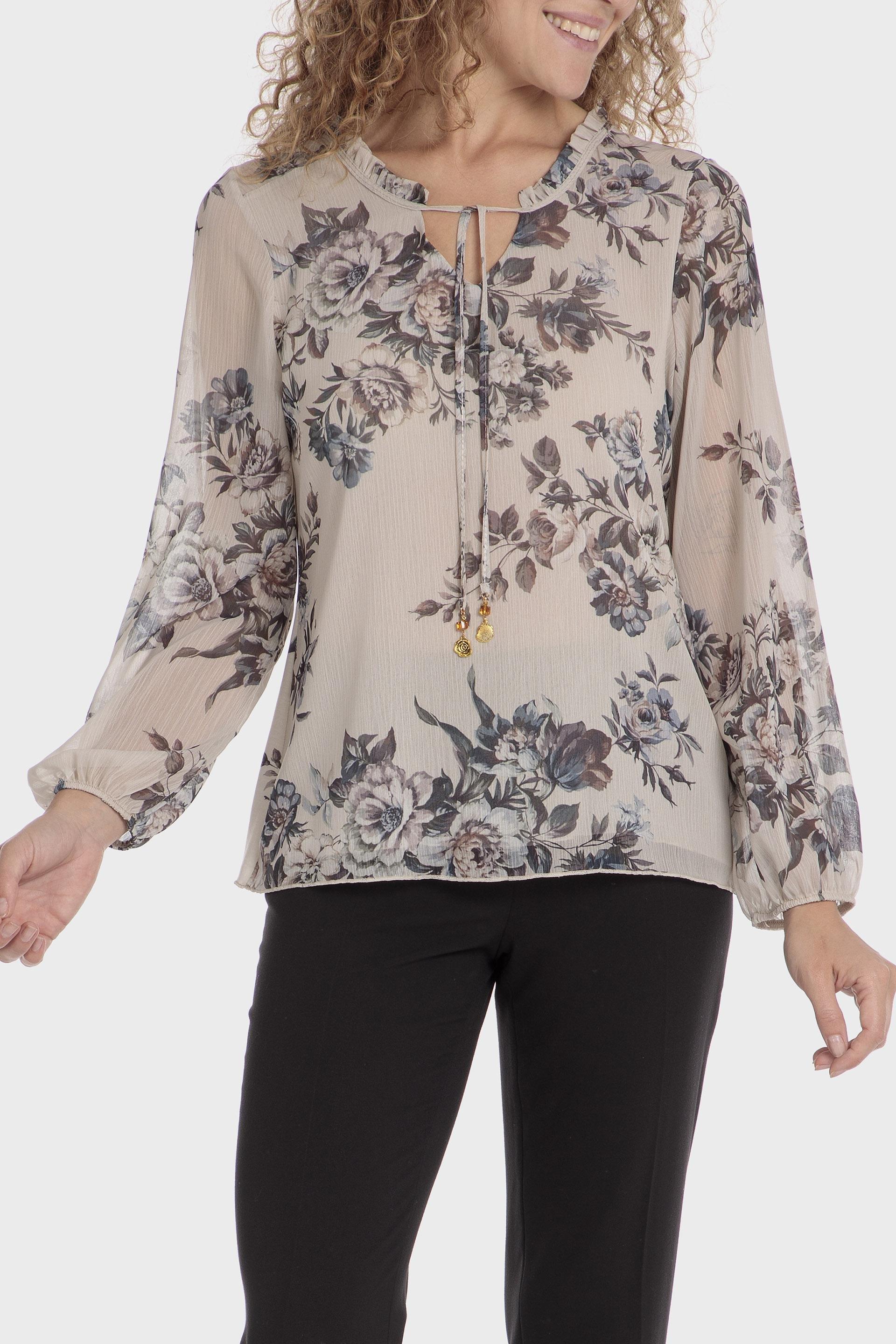 Beige Floral Print T-Shirt, , large image number 0