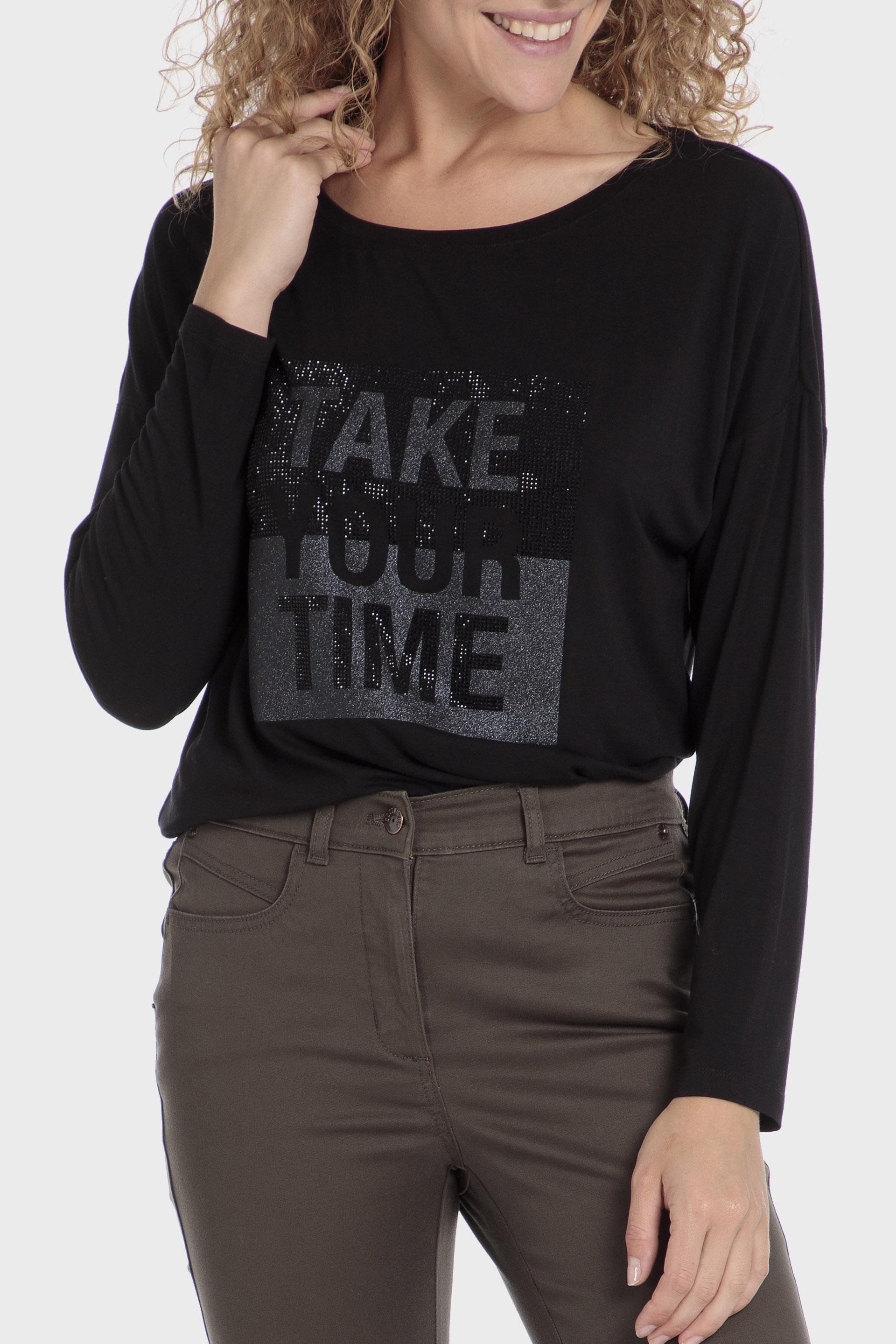 Black Graphic Print Blouse, , large image number 0