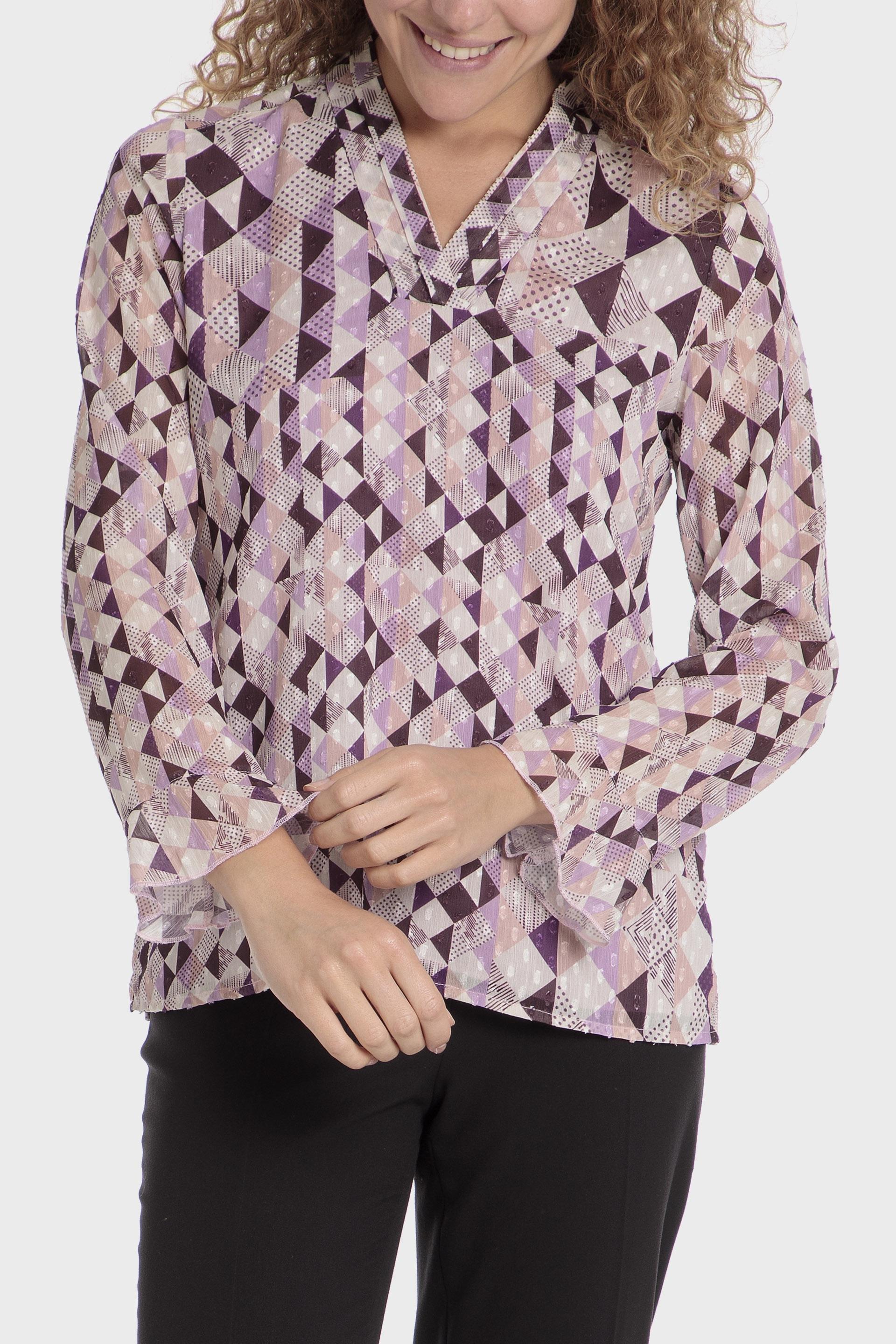 Purple Geometric Print Blouse, , large image number 0