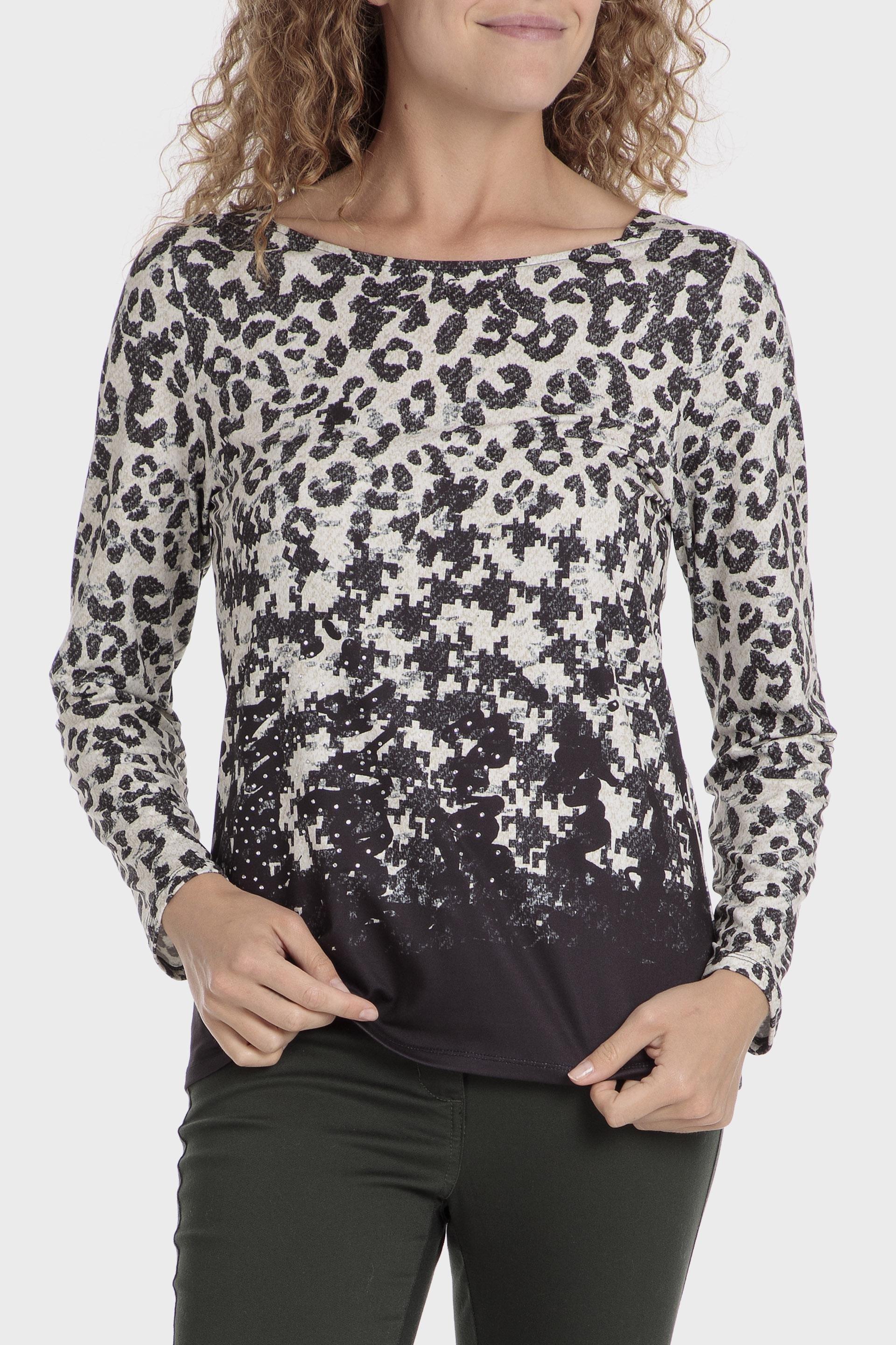Black Animal Print Casual T-Shirt, , large image number 0