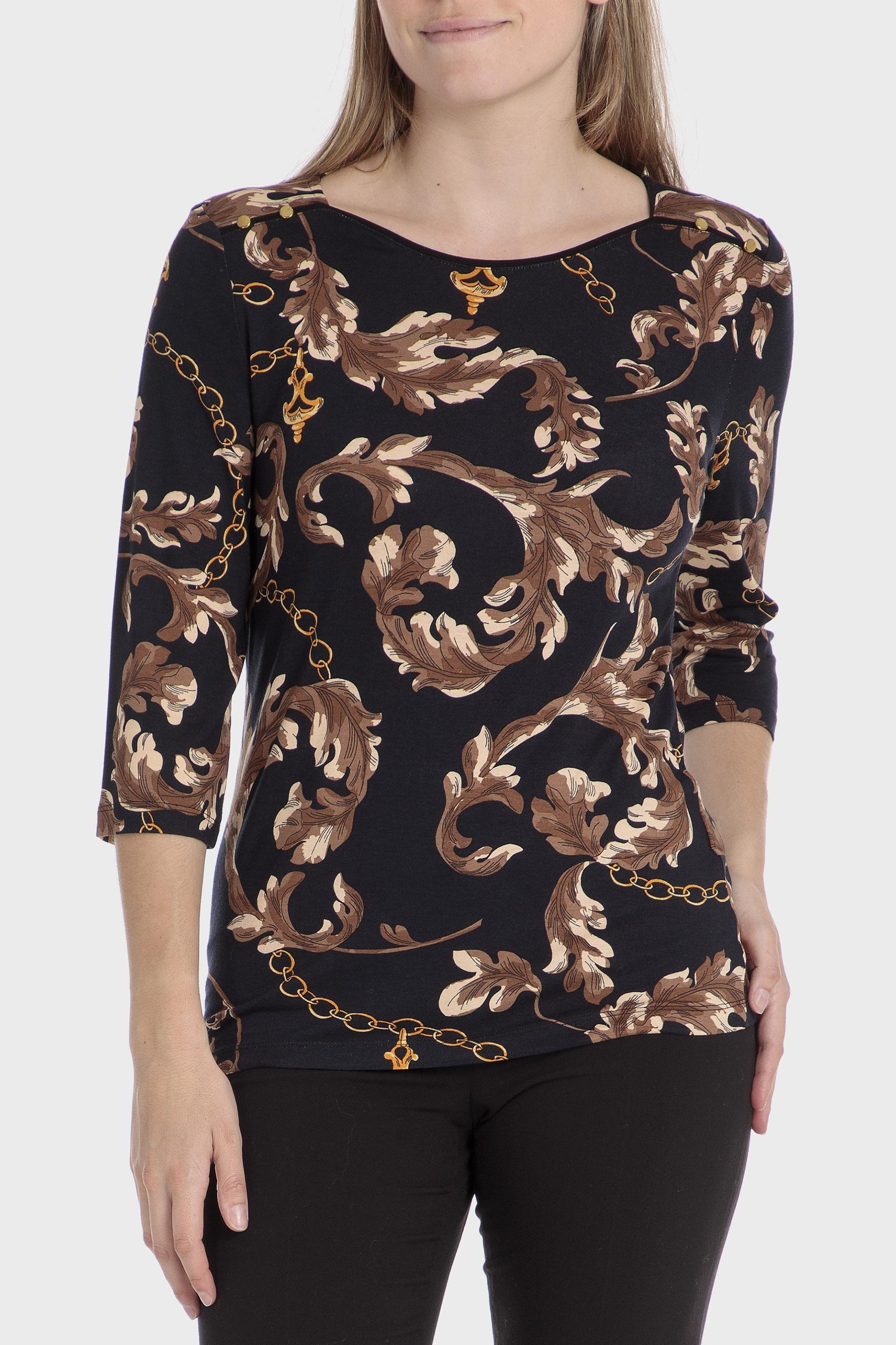 Black Long Sleeve Pattern T-Shirt, , large image number 0