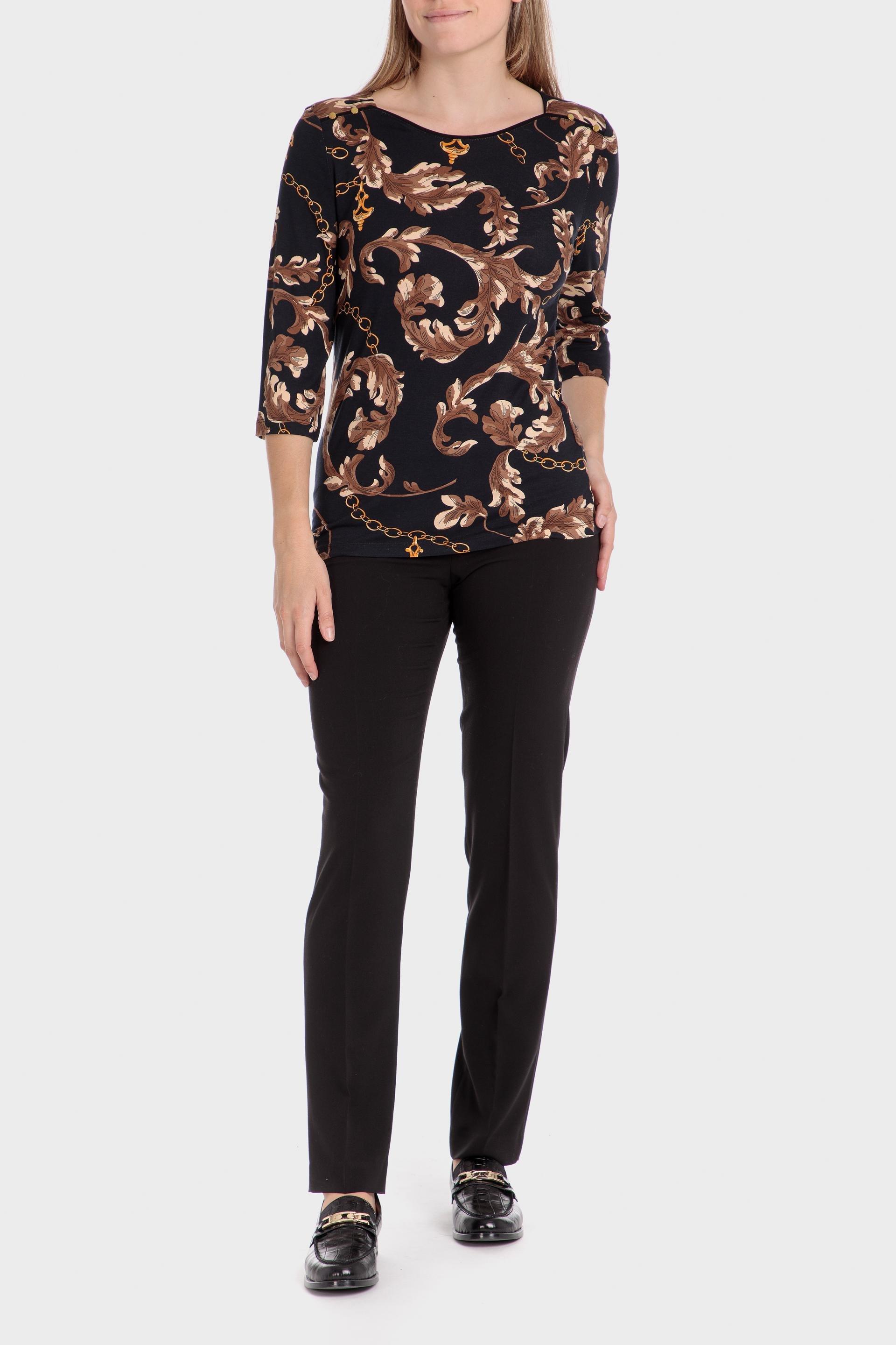 Black Long Sleeve Pattern T-Shirt, , large image number 1