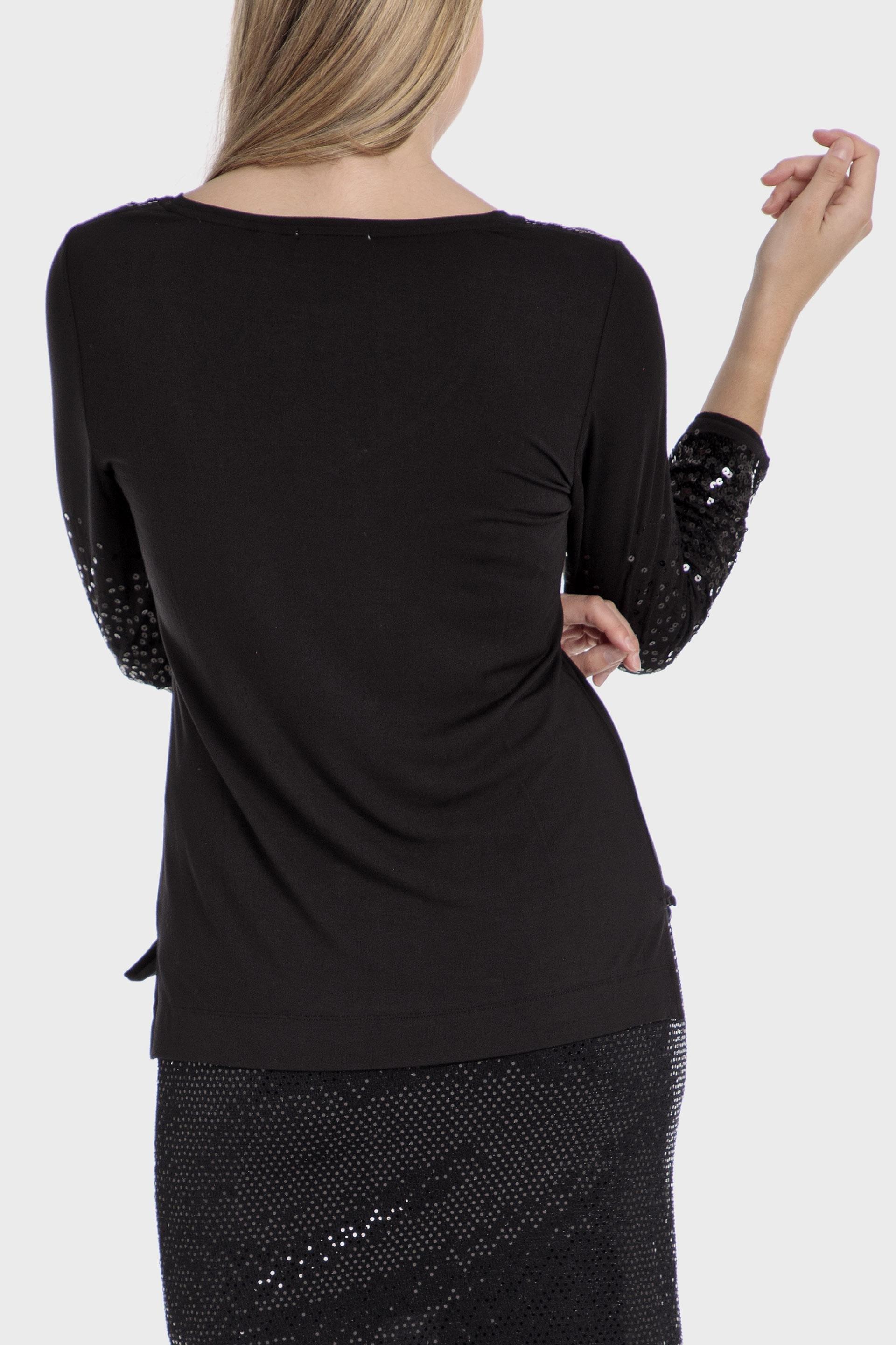 Black Long Sleeve Sequined T-Shirt, , large image number 0