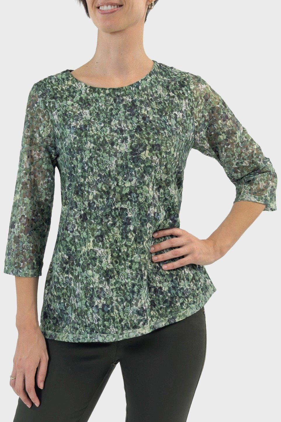 Green Textured Lace T-Shirt, , large image number 0