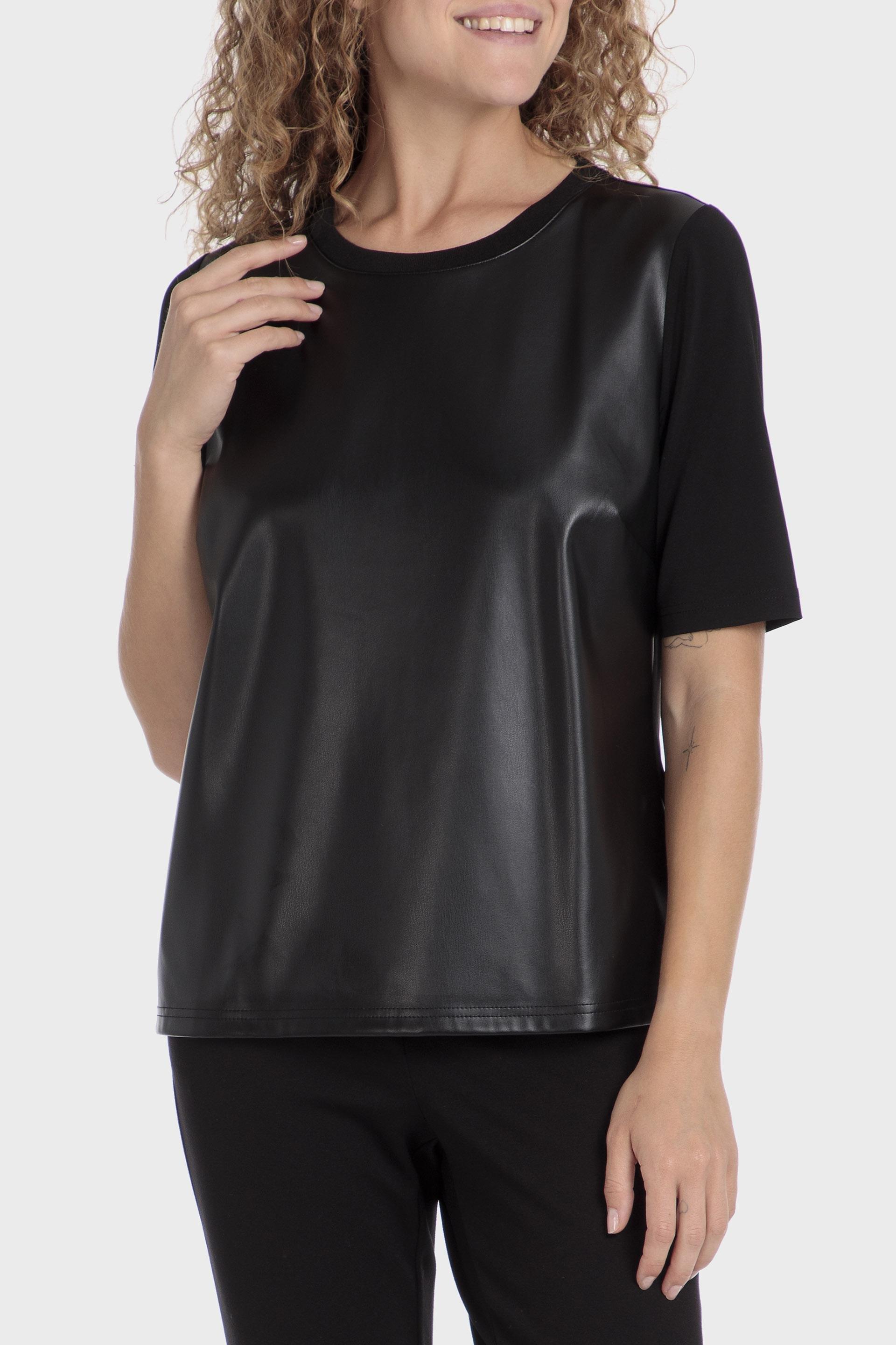 Black Leather Effect Basic Shirt, , large image number 0