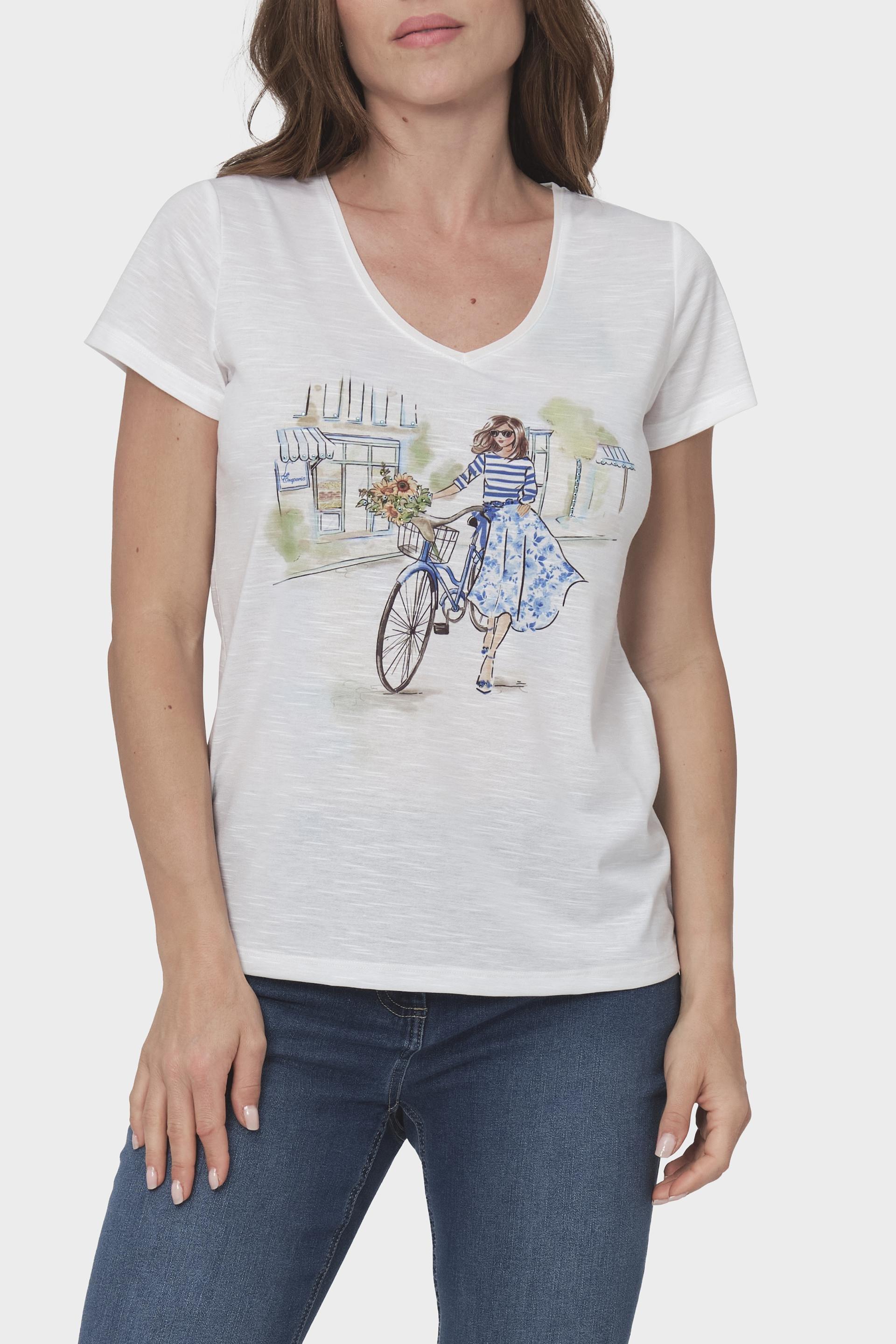 White Rhinestone Printed T-Shirt, , large image number 0