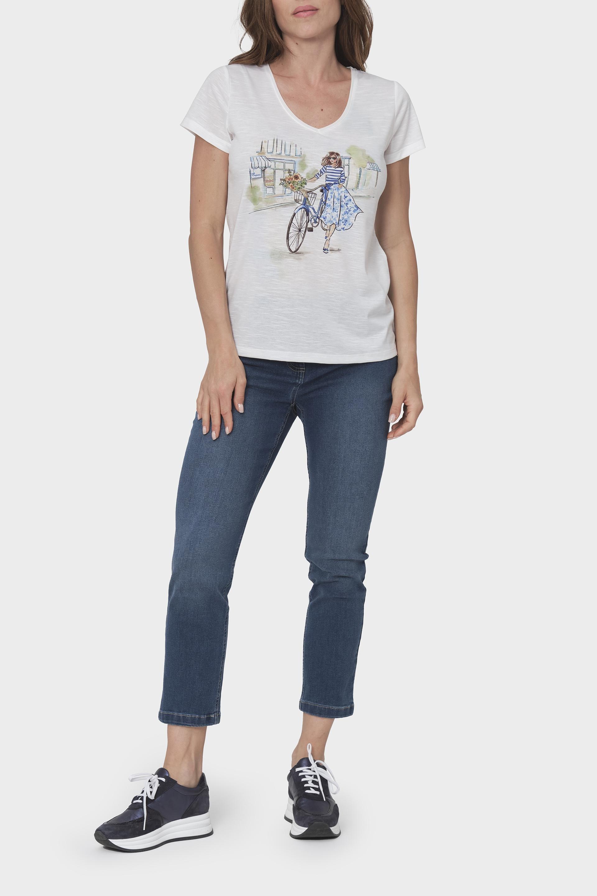 White Rhinestone Printed T-Shirt, , large image number 1