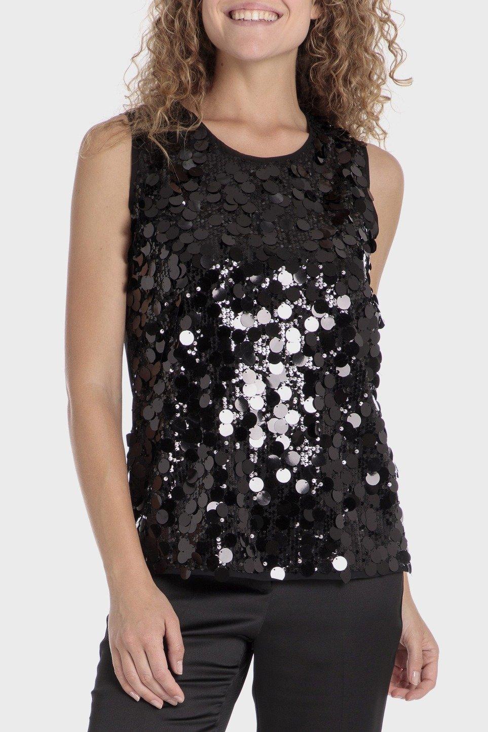 Black Sequined Punk T-Shirt, , large image number 0