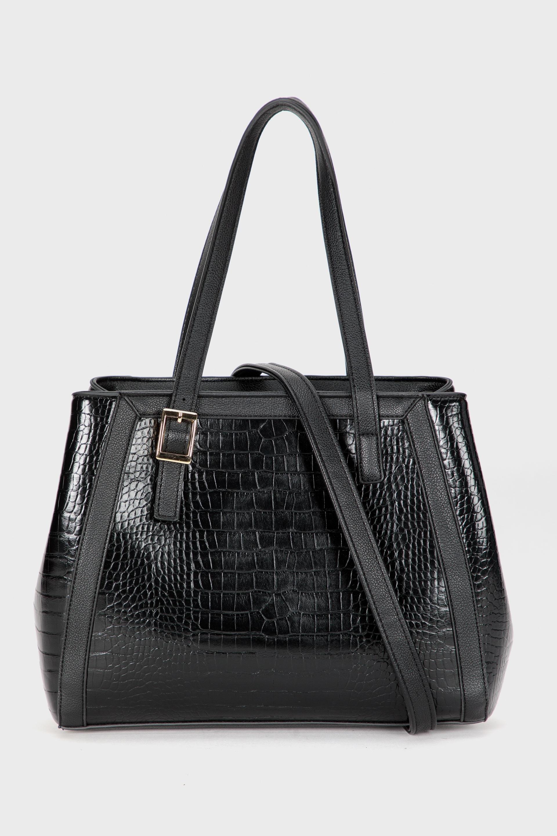 Black Embossed Shoulder Bag, Black, large image number 0