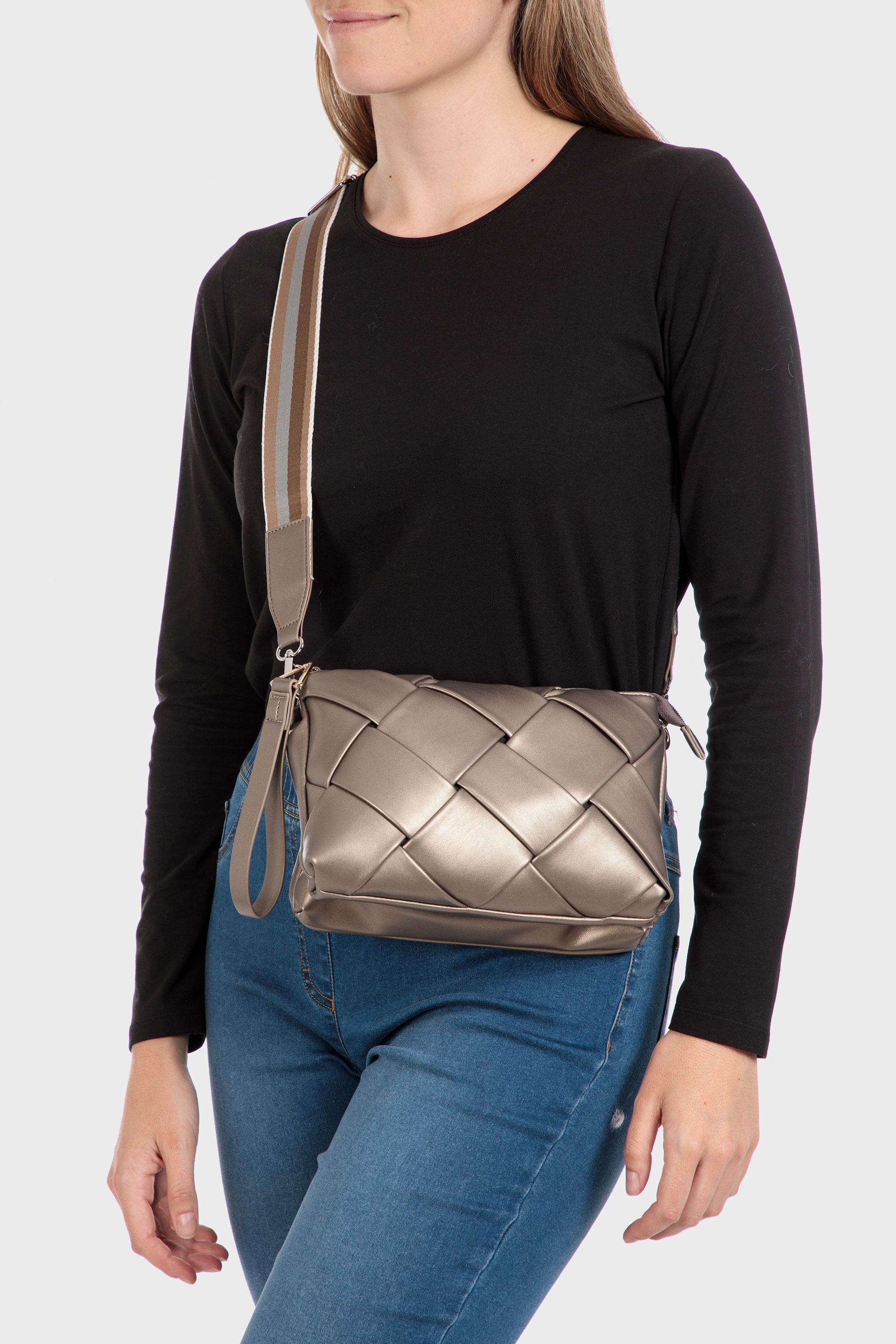 Brown Woven Shoulder Bag, Metal Bronze, large image number 0