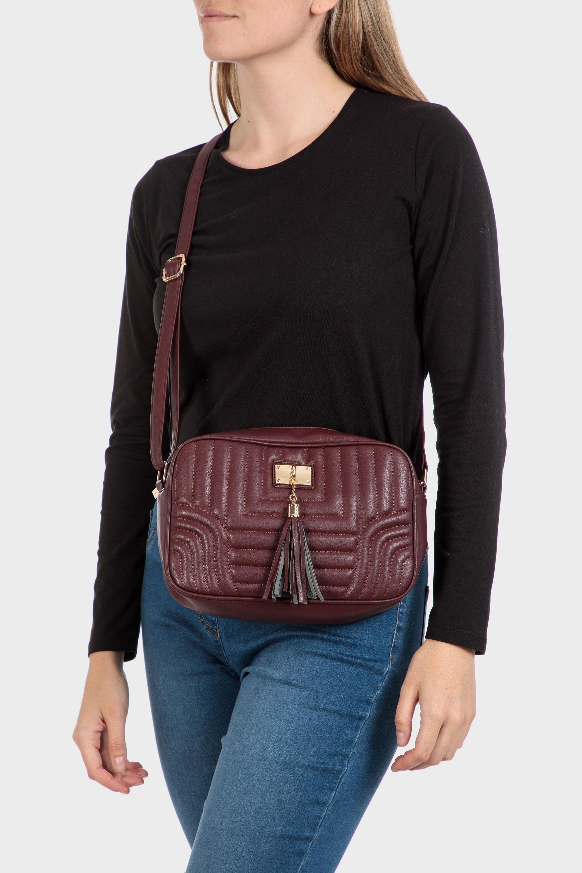 Maroon Fringe Shoulder Bag, Garnet, large image number 1