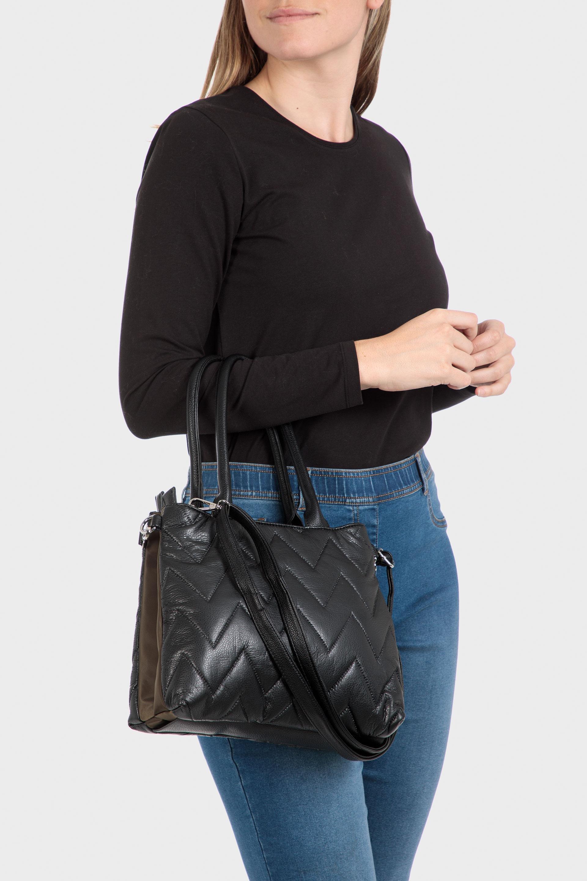 Black Textured Shoulder Bag, Green Khaki, large image number 0