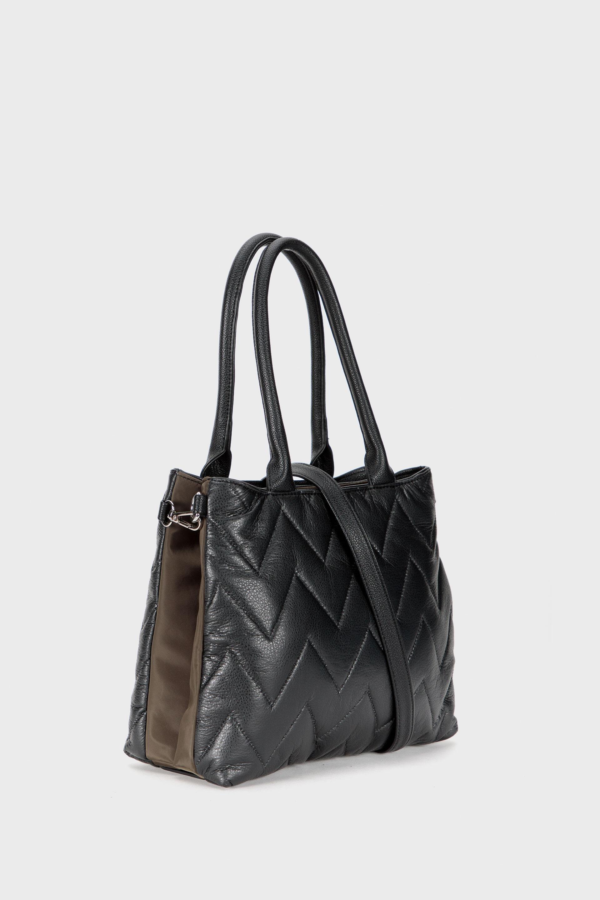 Black Textured Shoulder Bag, Green Khaki, large image number 1