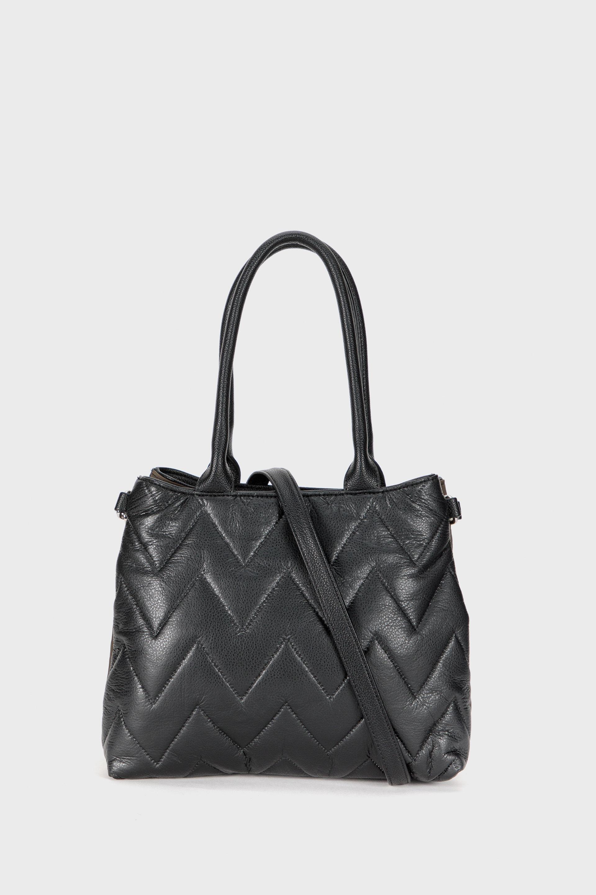 Black Textured Shoulder Bag, Green Khaki, large image number 2