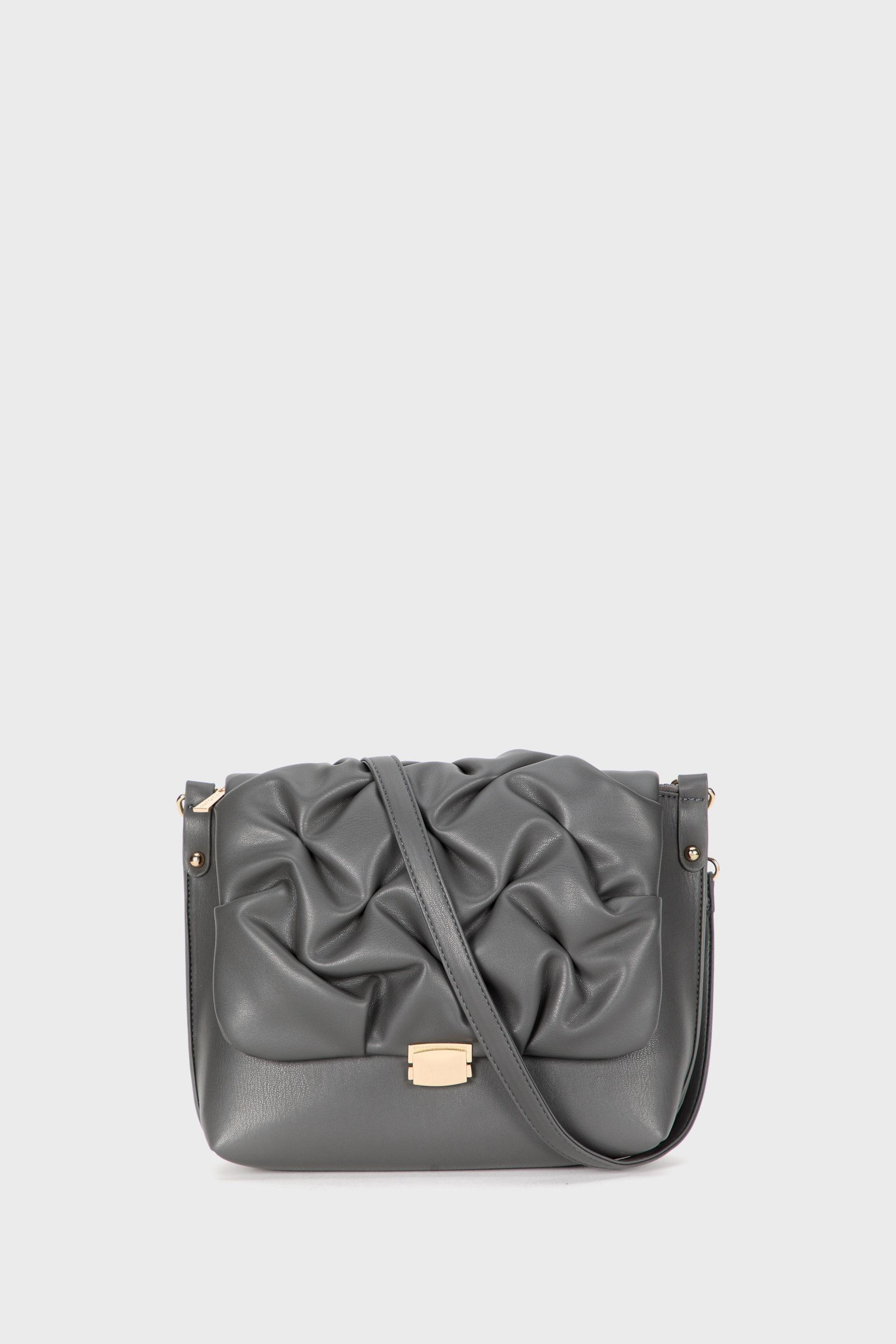 Grey Ruched Crossbody Bag, Grey, large image number 0