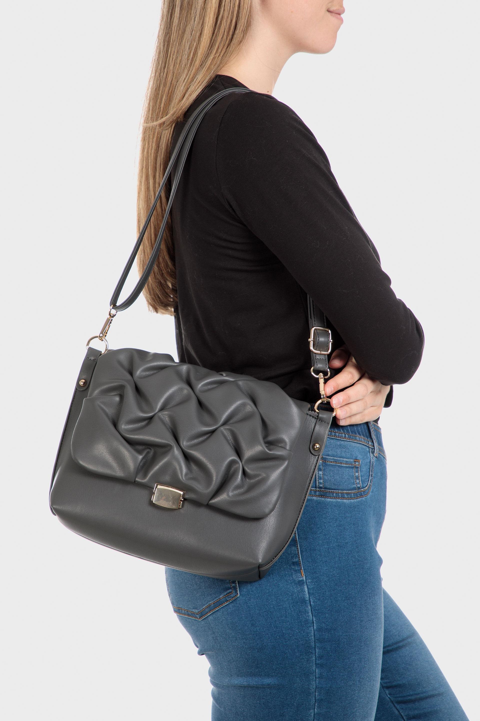 Grey Ruched Crossbody Bag, Grey, large image number 1