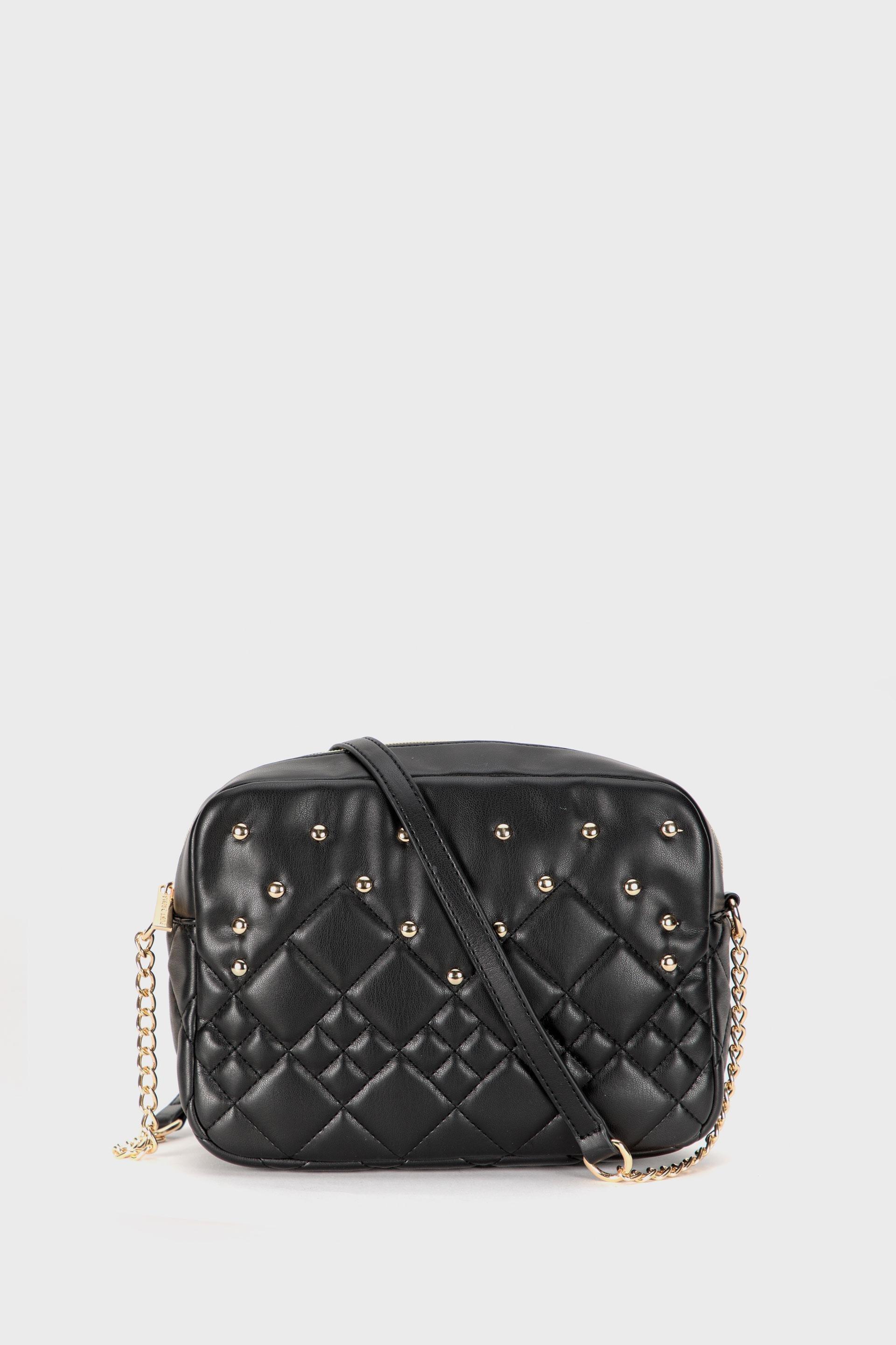 Black Studded Shoulder Bag, Black, large image number 0