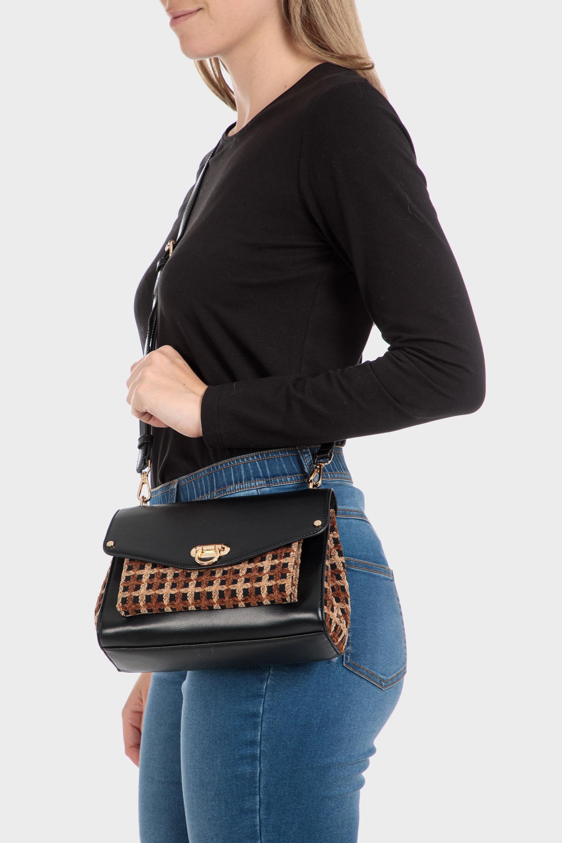 Black Woven Shoulder Bag, Black, large image number 0