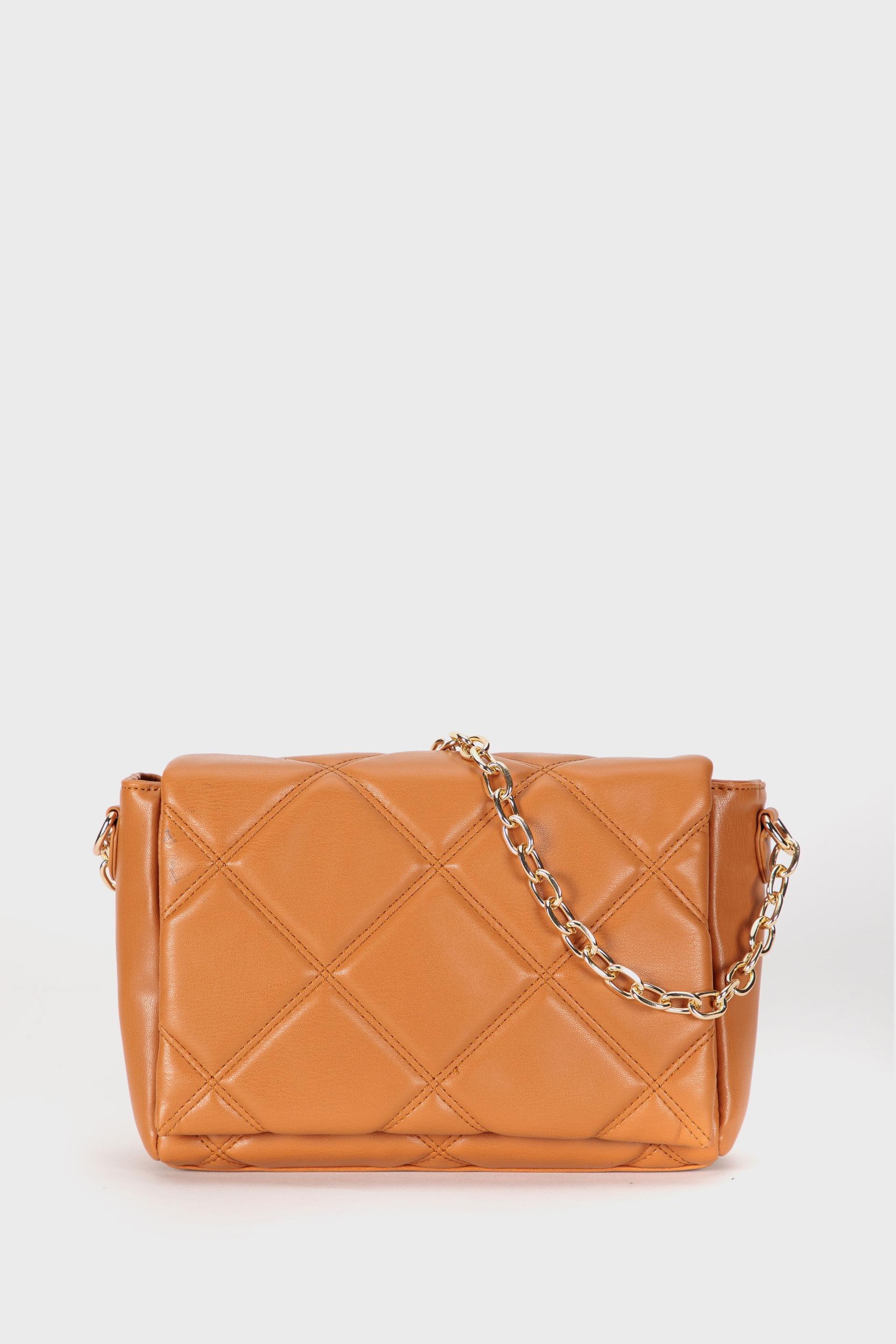 Orange Quilted Shoulder Bag, Beige Camel, large image number 1