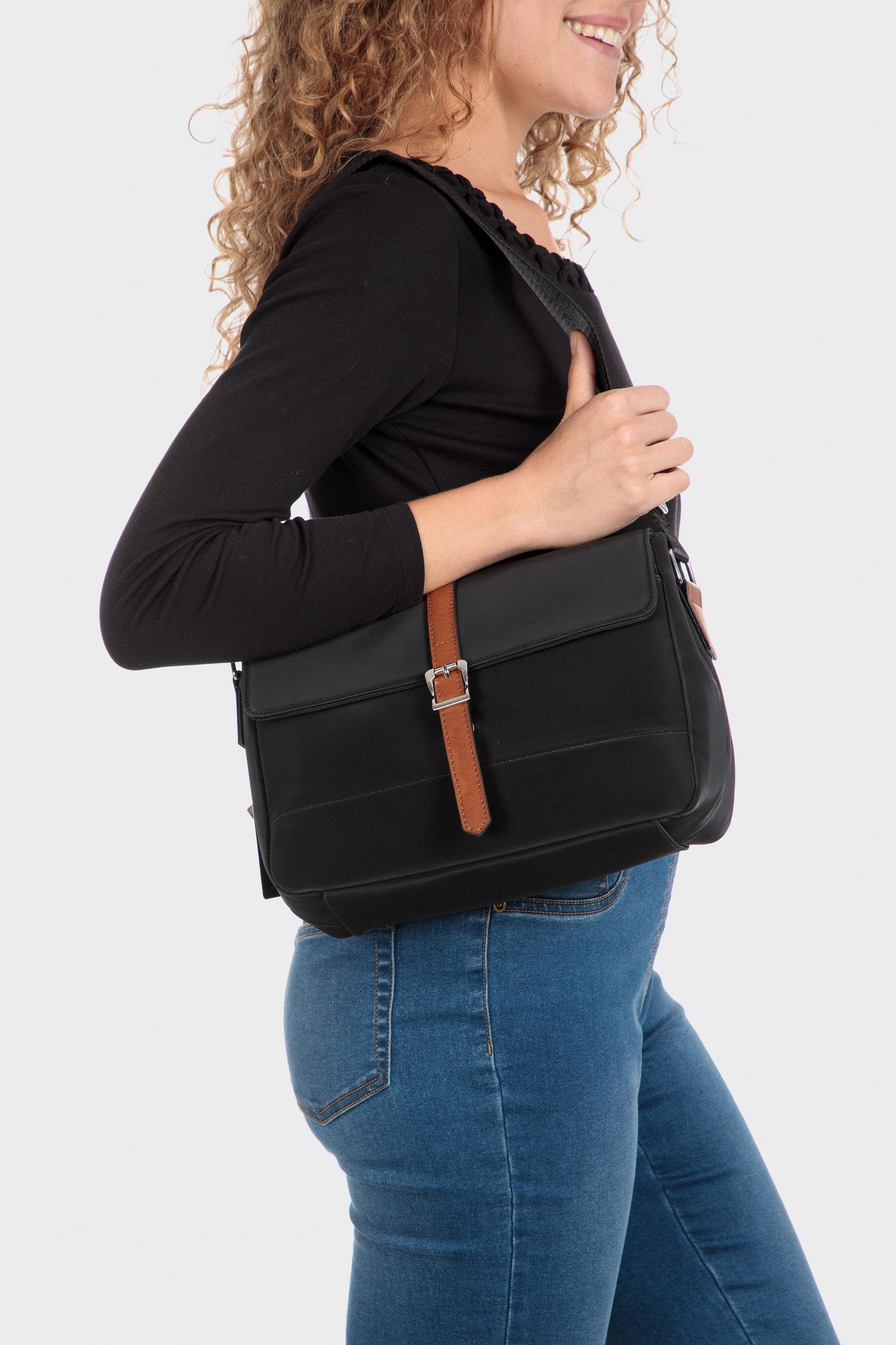 Black Plain Shoulder Bag, Black, large image number 0