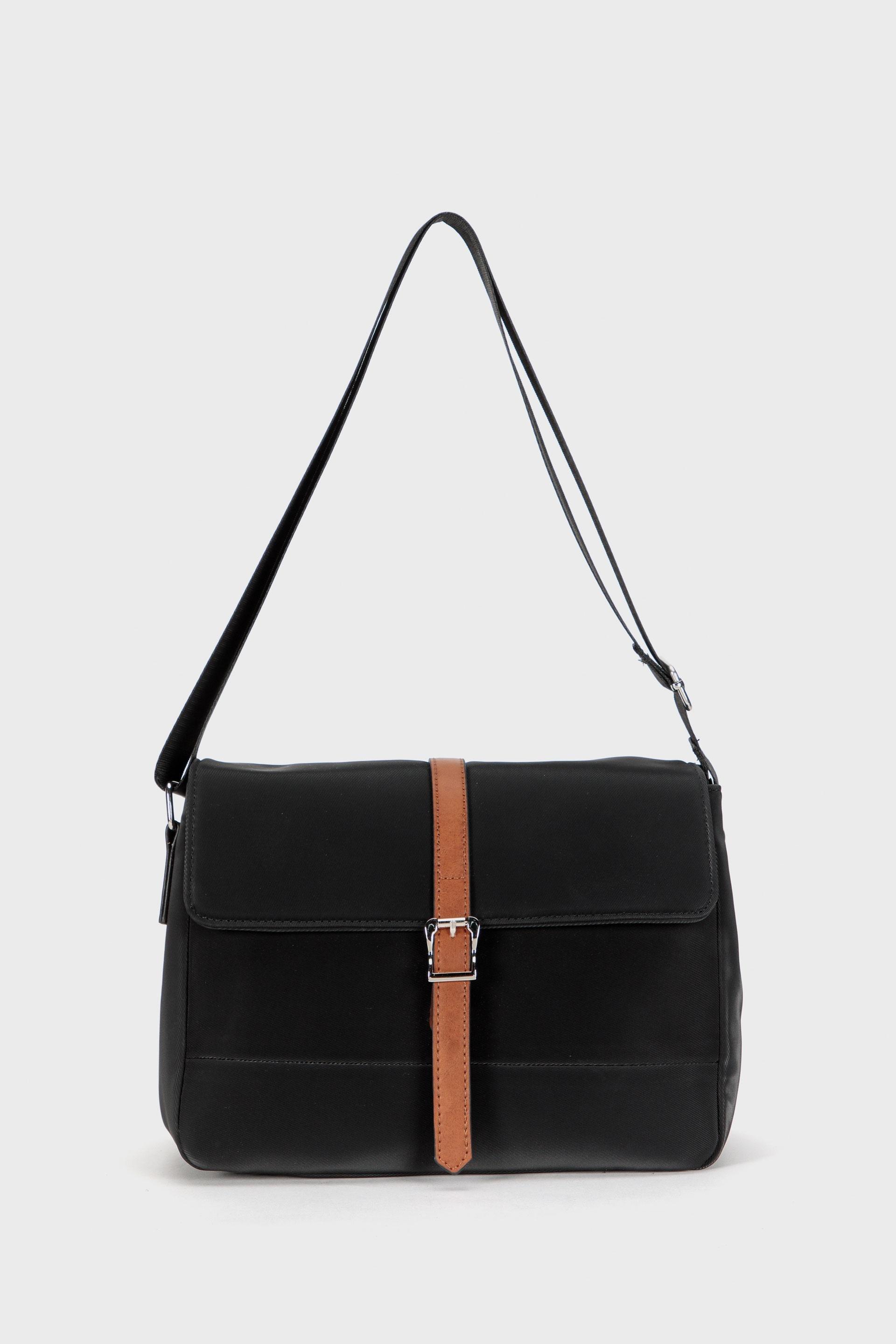Black Plain Shoulder Bag, Black, large image number 1