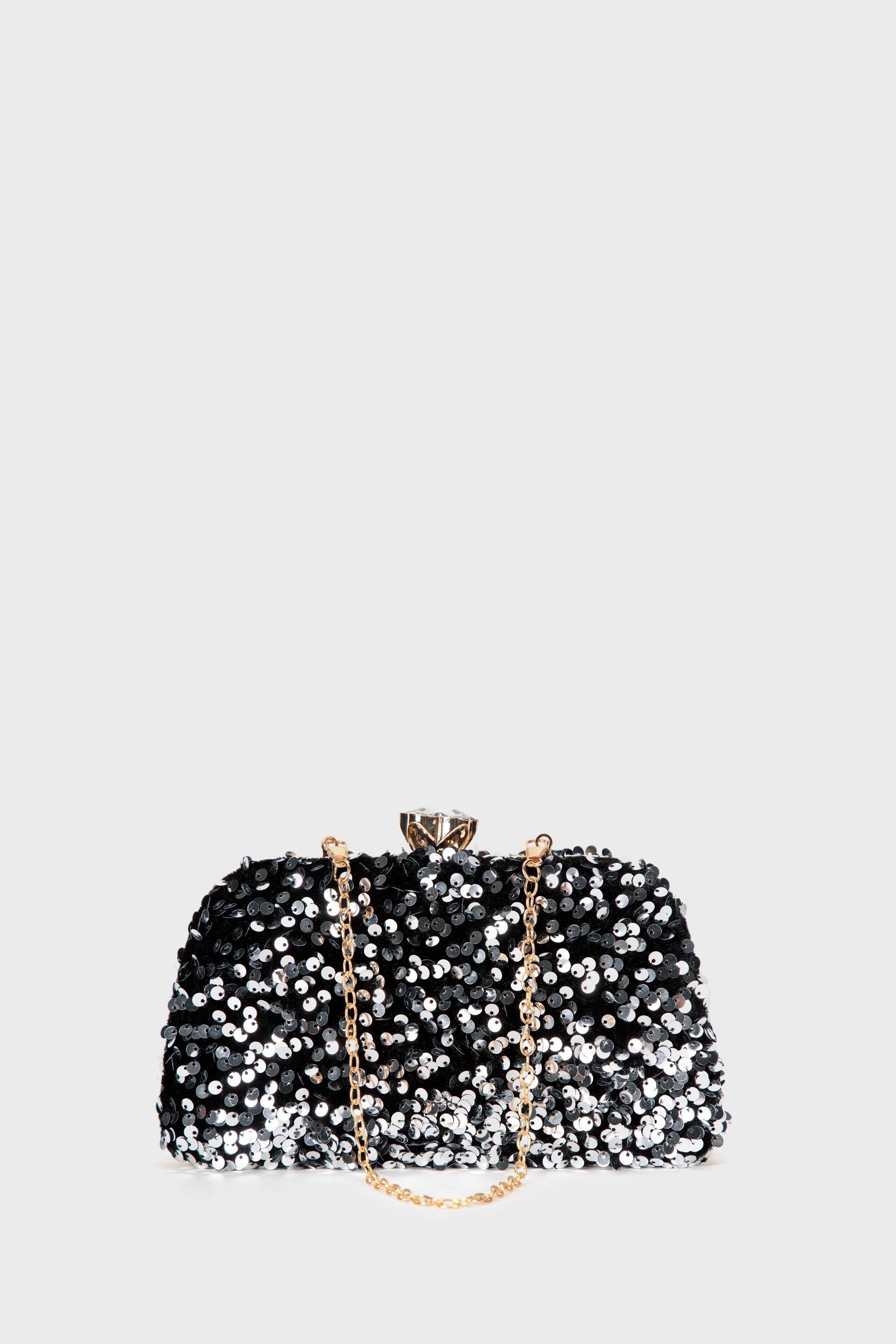 Black Sequins Clutch Bag, Black, large image number 0