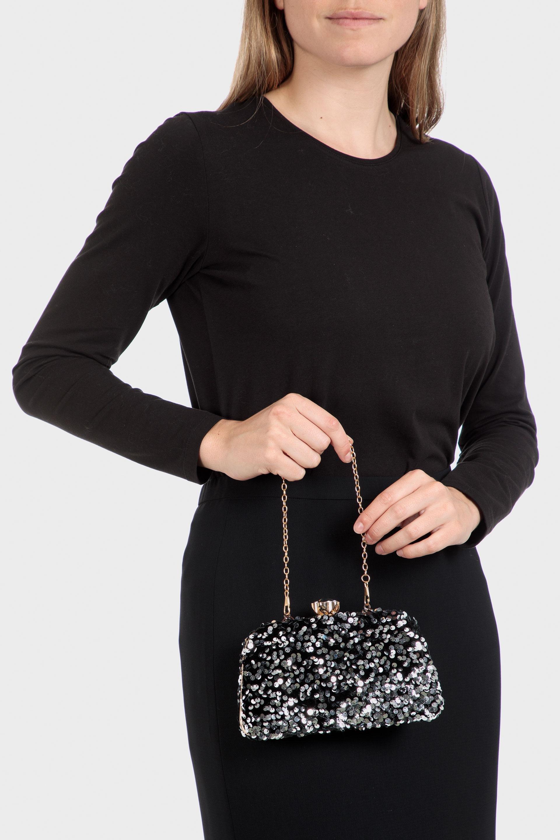 Black Sequins Clutch Bag, Black, large image number 1