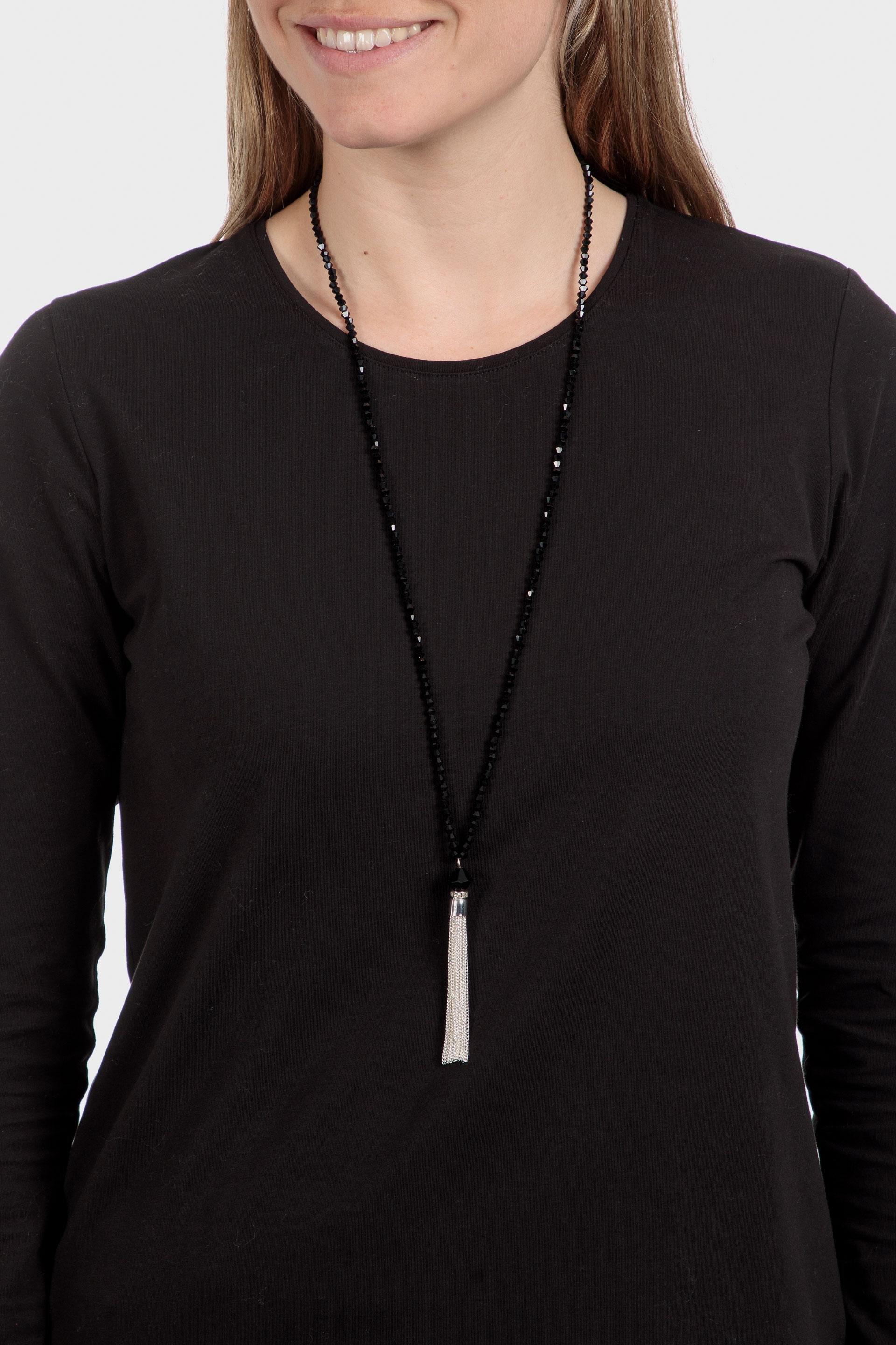 Black Long Necklace, Metal Silver, large image number 0