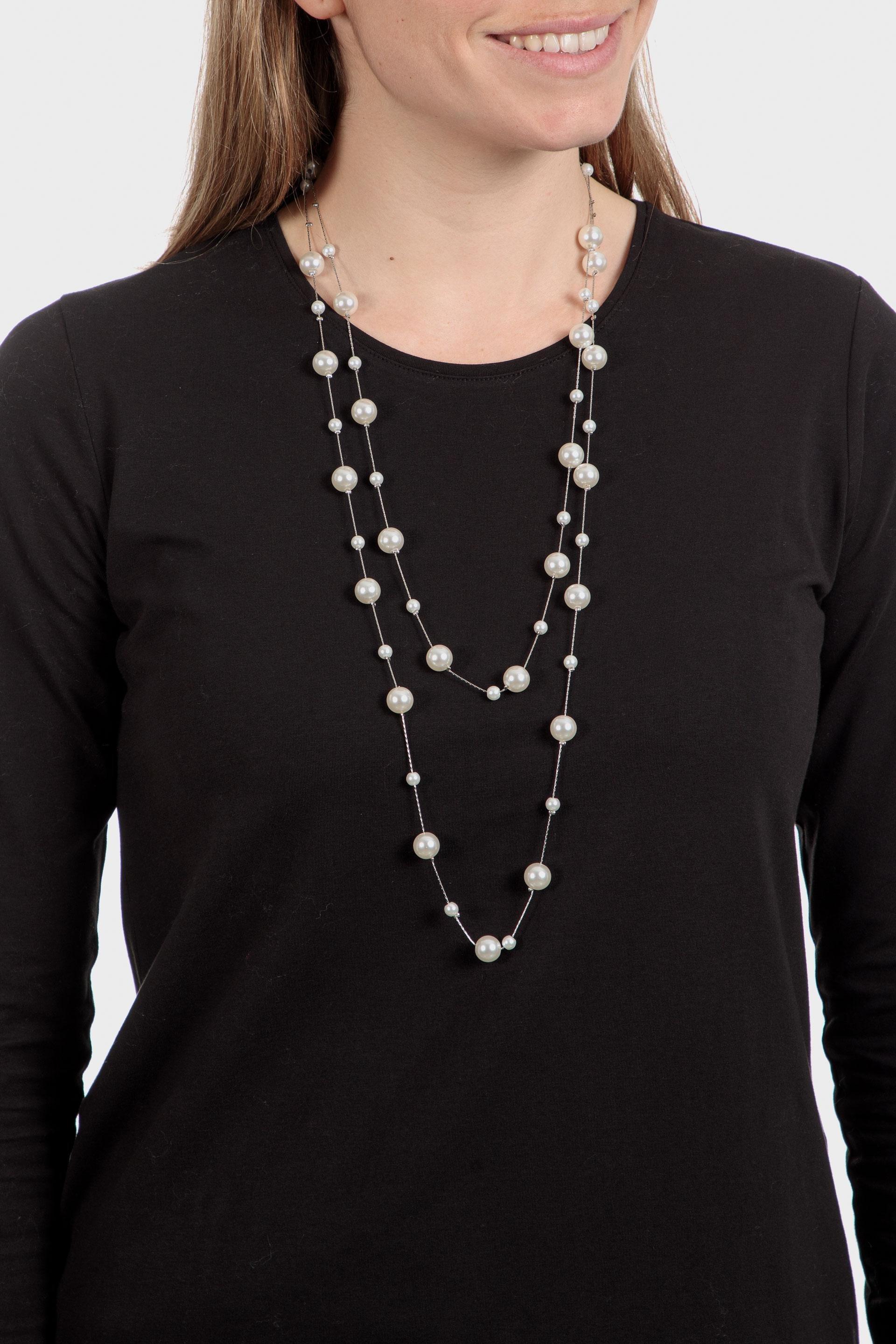 Gold Pearl Necklace, Metal Silver, large image number 0
