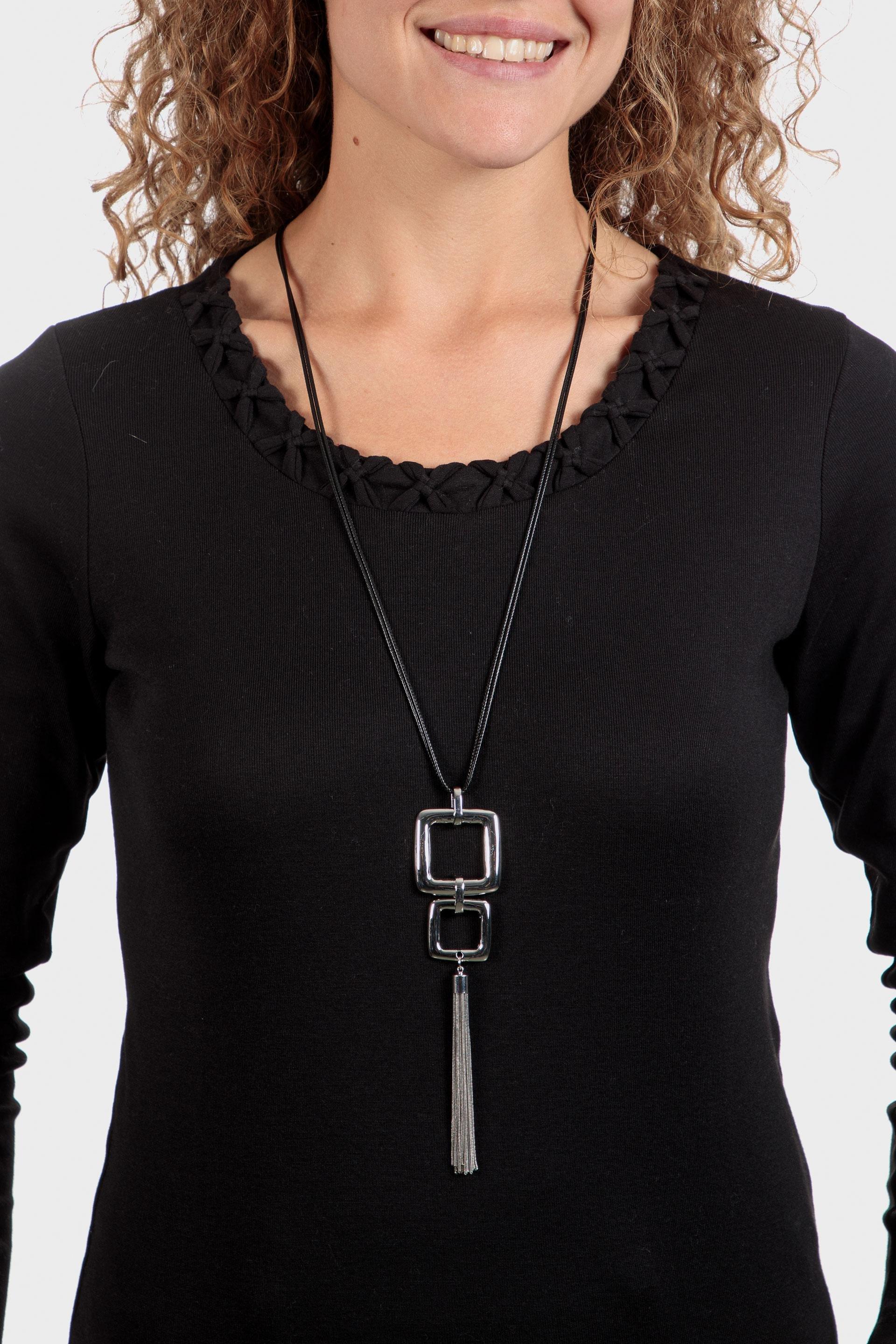 Black Buckle Necklace, Metal Silver, large image number 0