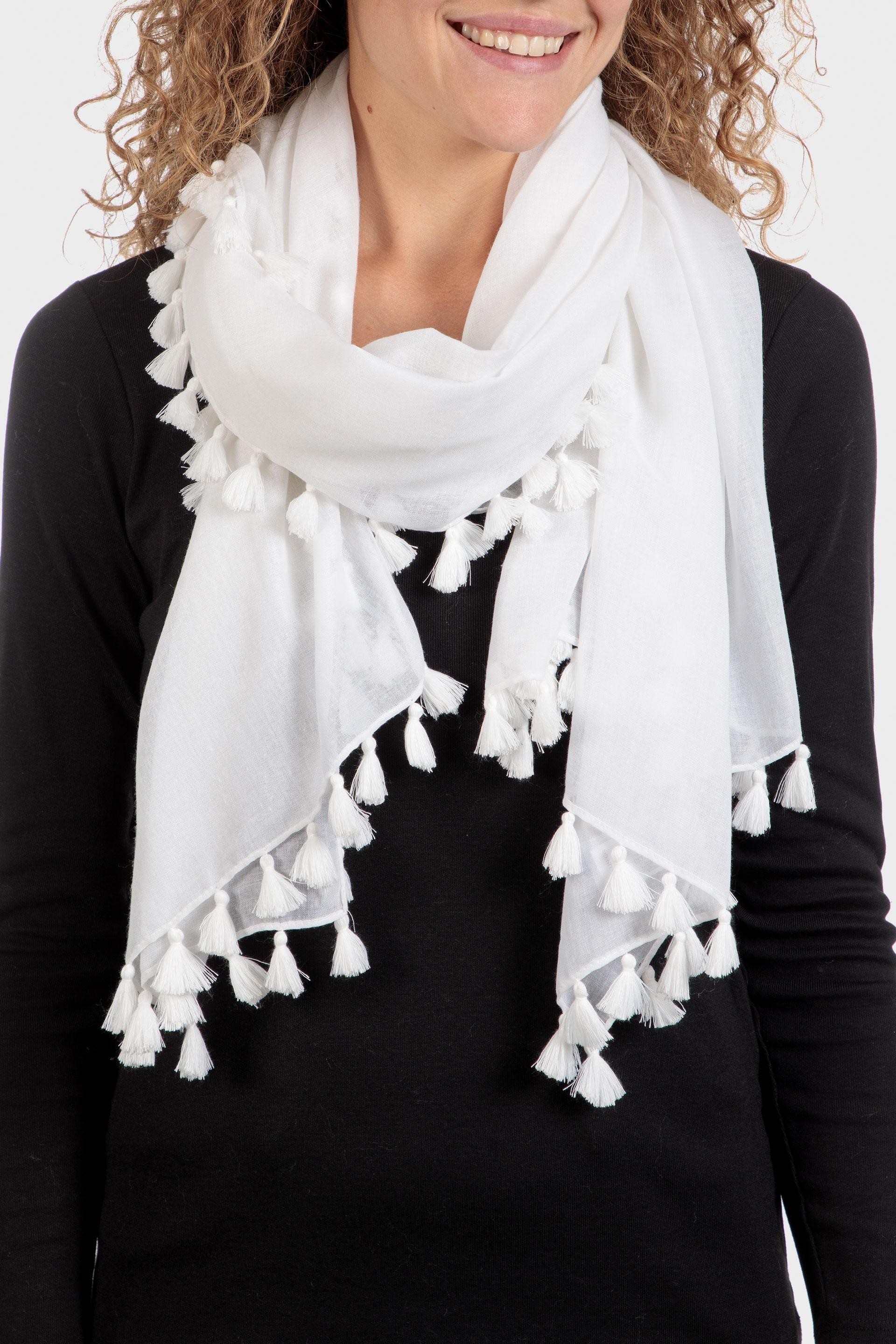 White Solid Pashmina Scarf, White Off White, large image number 0