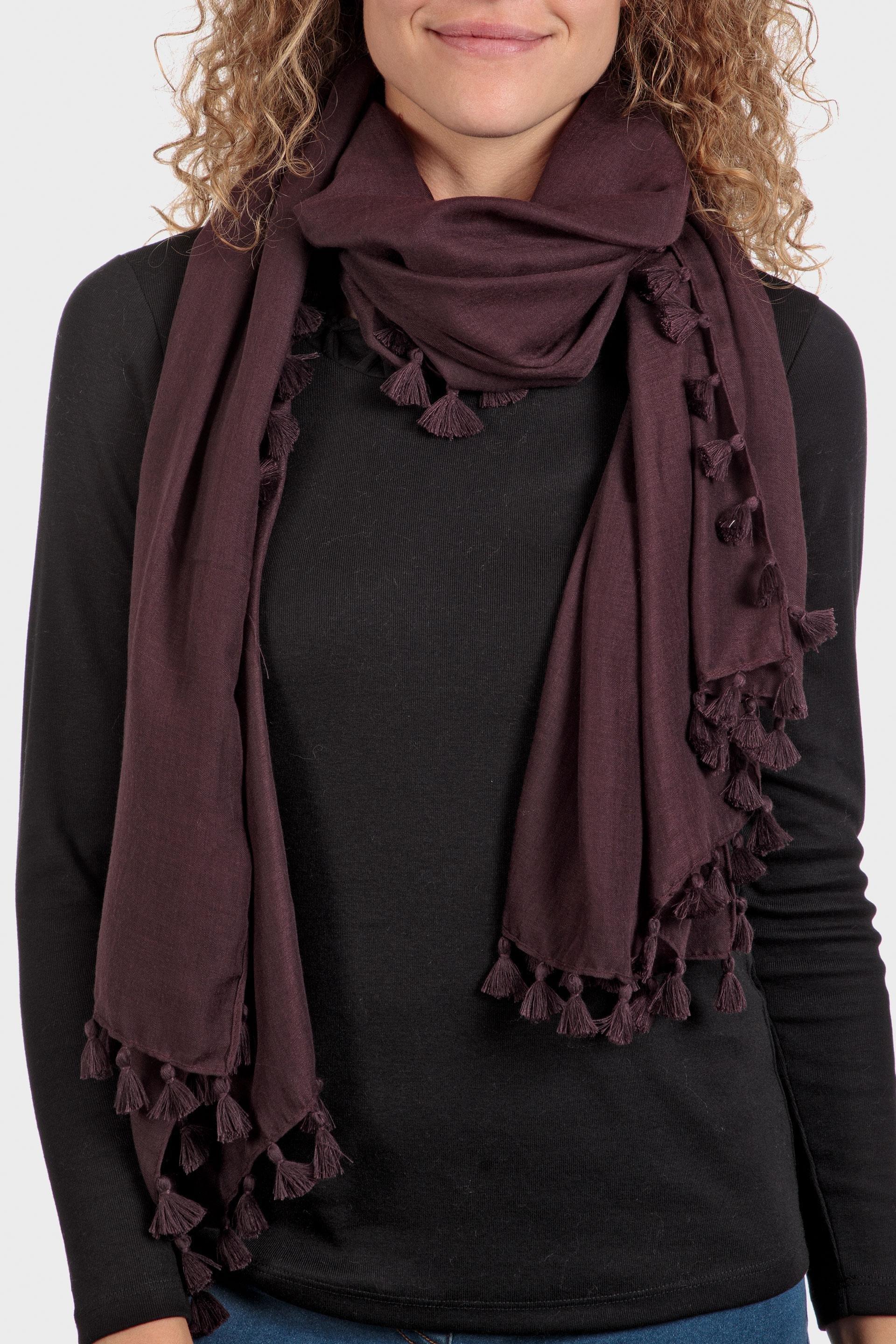 Brown Tassel Pashmina Scarf, Purple Auvergine, large image number 0