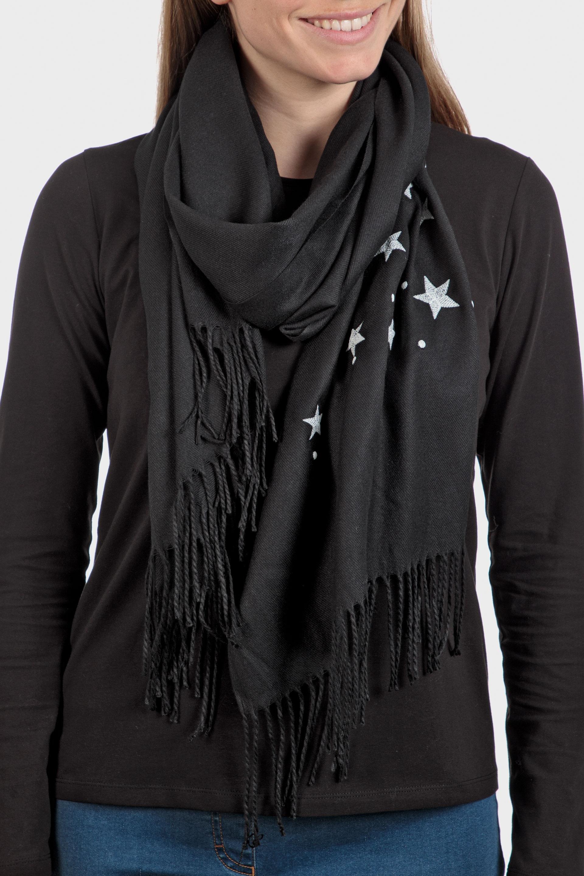 Black Fringed Scarf, Black, large image number 0