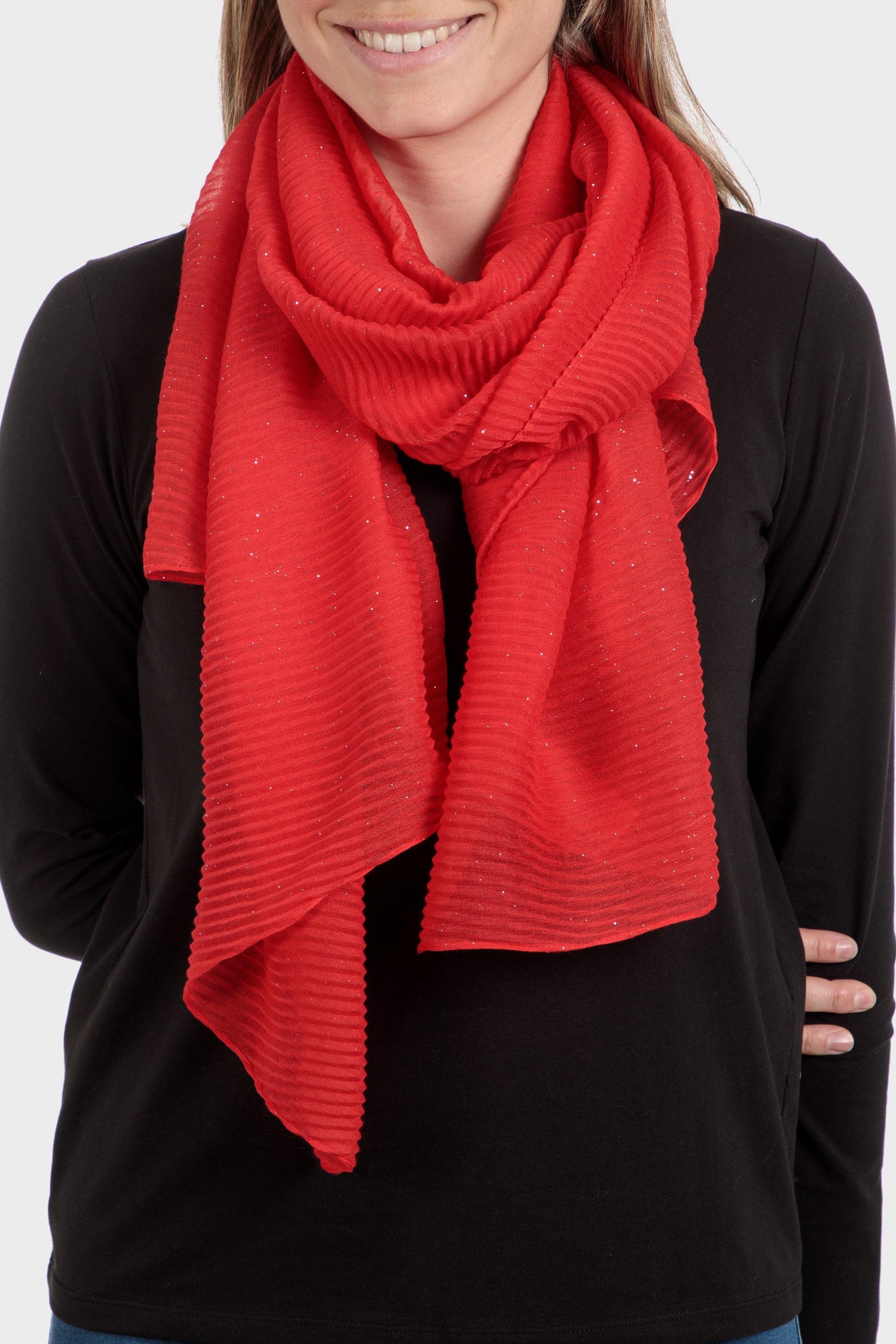 Red Solid Pleated Scarf, Red, large image number 0