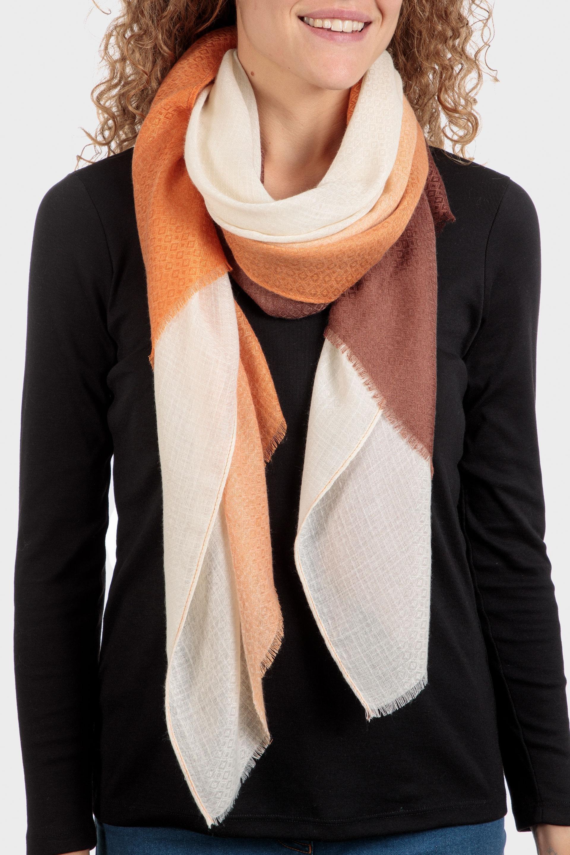 Multicolour Knitted Triangle Cotton Scarf, Brown, large image number 0