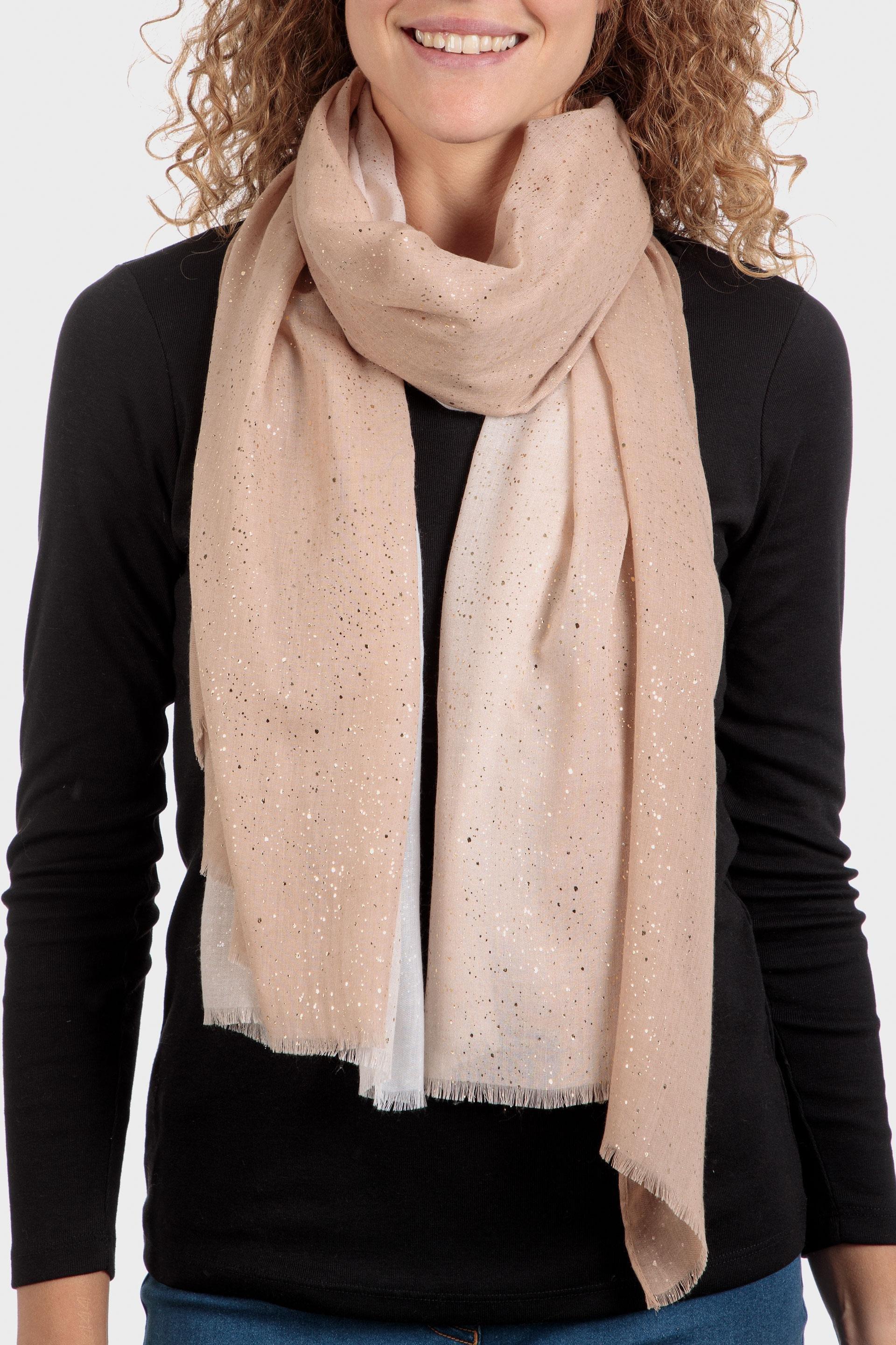 Multicolour Knitted Triangle Cotton Scarf, Beige, large image number 0